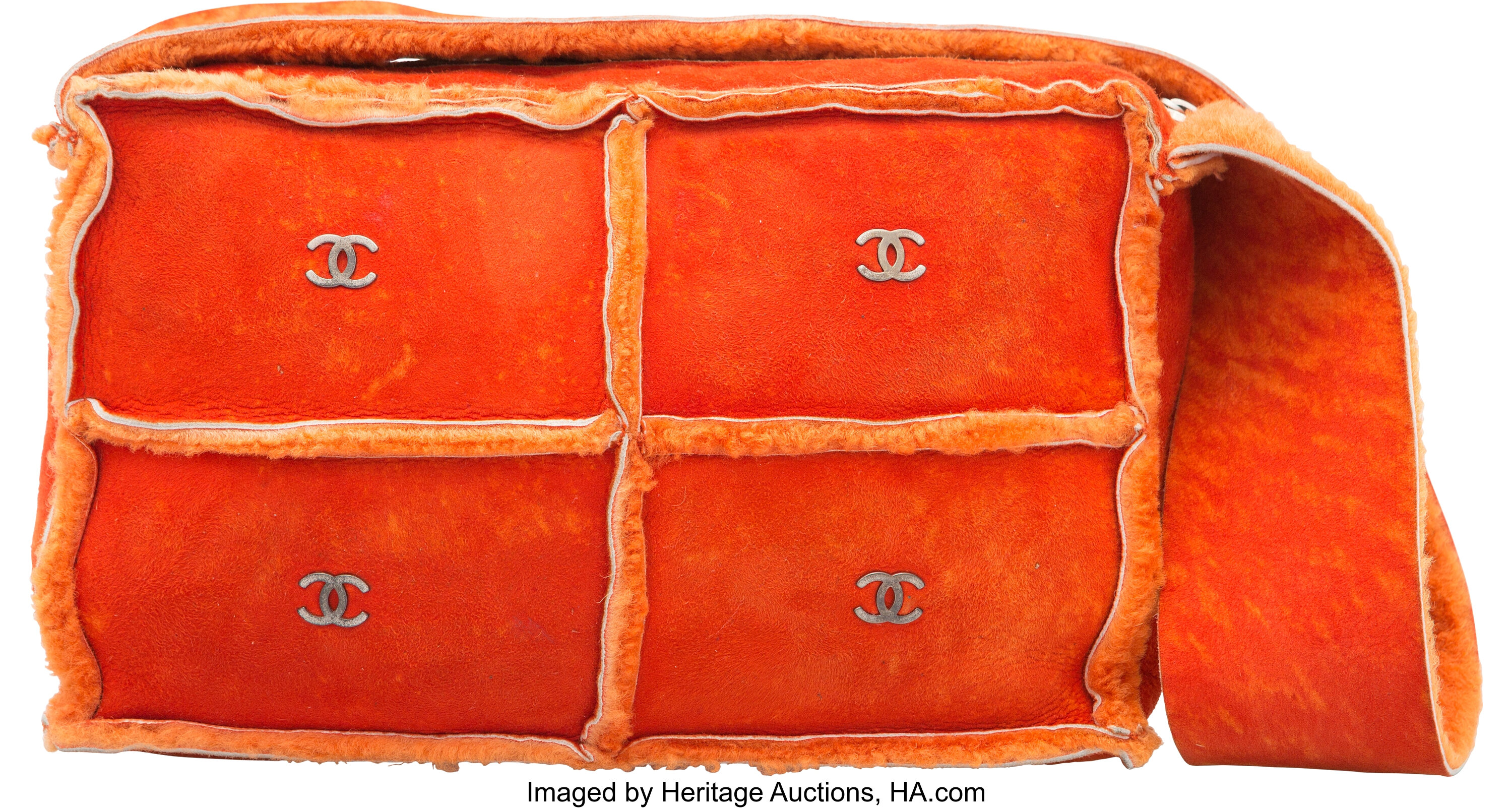 CHANEL Orange Shearling Quilted Turn Lock Handbag