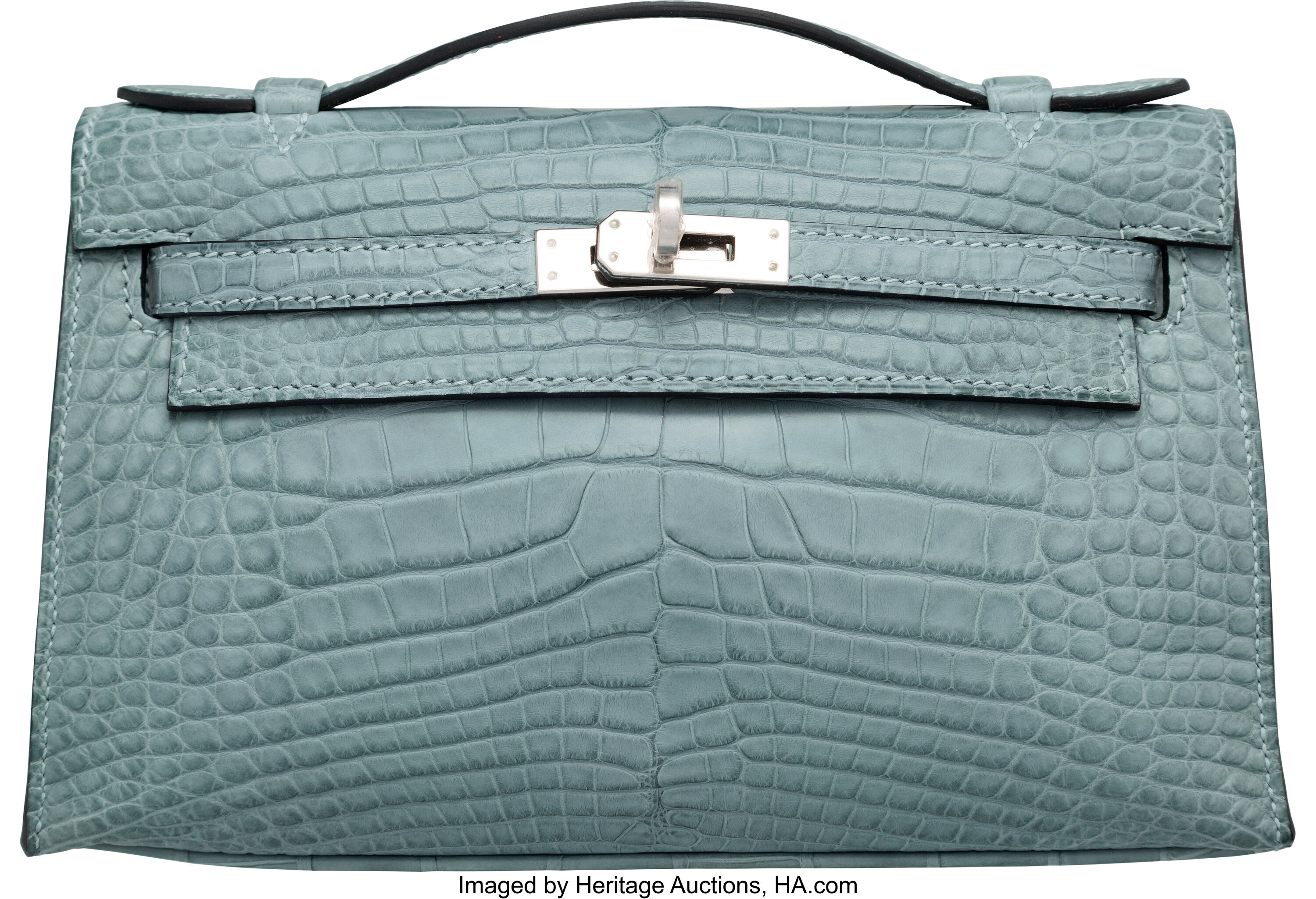 Hermes Matte Ciel Alligator Kelly Pochette Bag with Palladium, Lot #58174