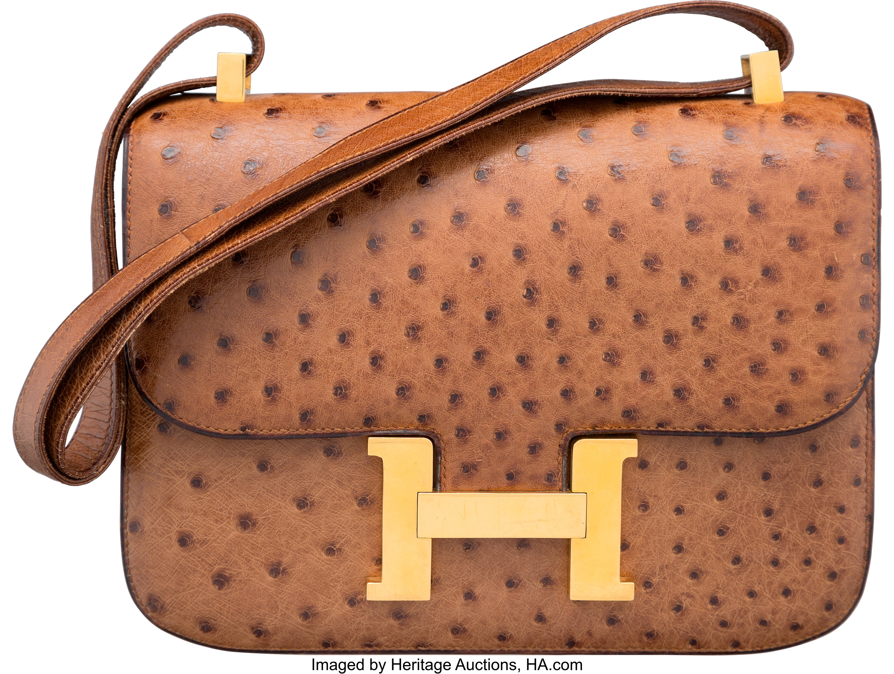 Sold at Auction: AUTHENTIC HERMES CONSTANCE OSTRICH LEATHER SHOULDER BAG