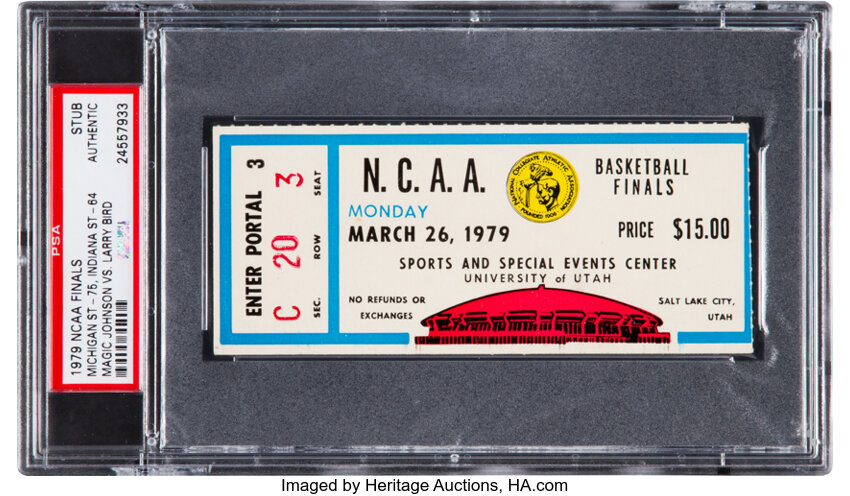 1979 Larry Bird NBA First Game Ticket Stub, PSA VG 3 - Highest