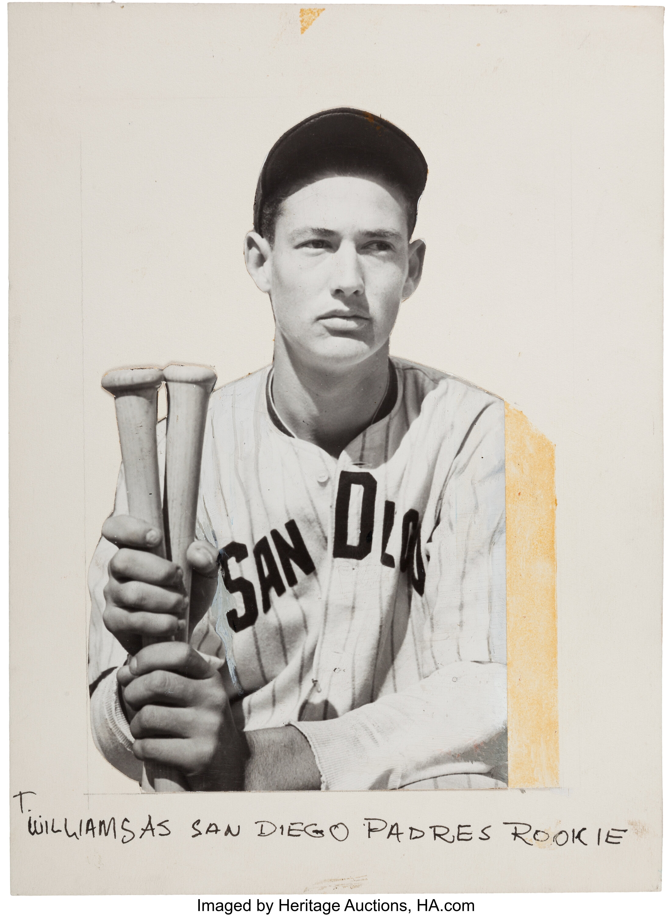 Ted Williams wearing a San Diego Padres uniform — Calisphere