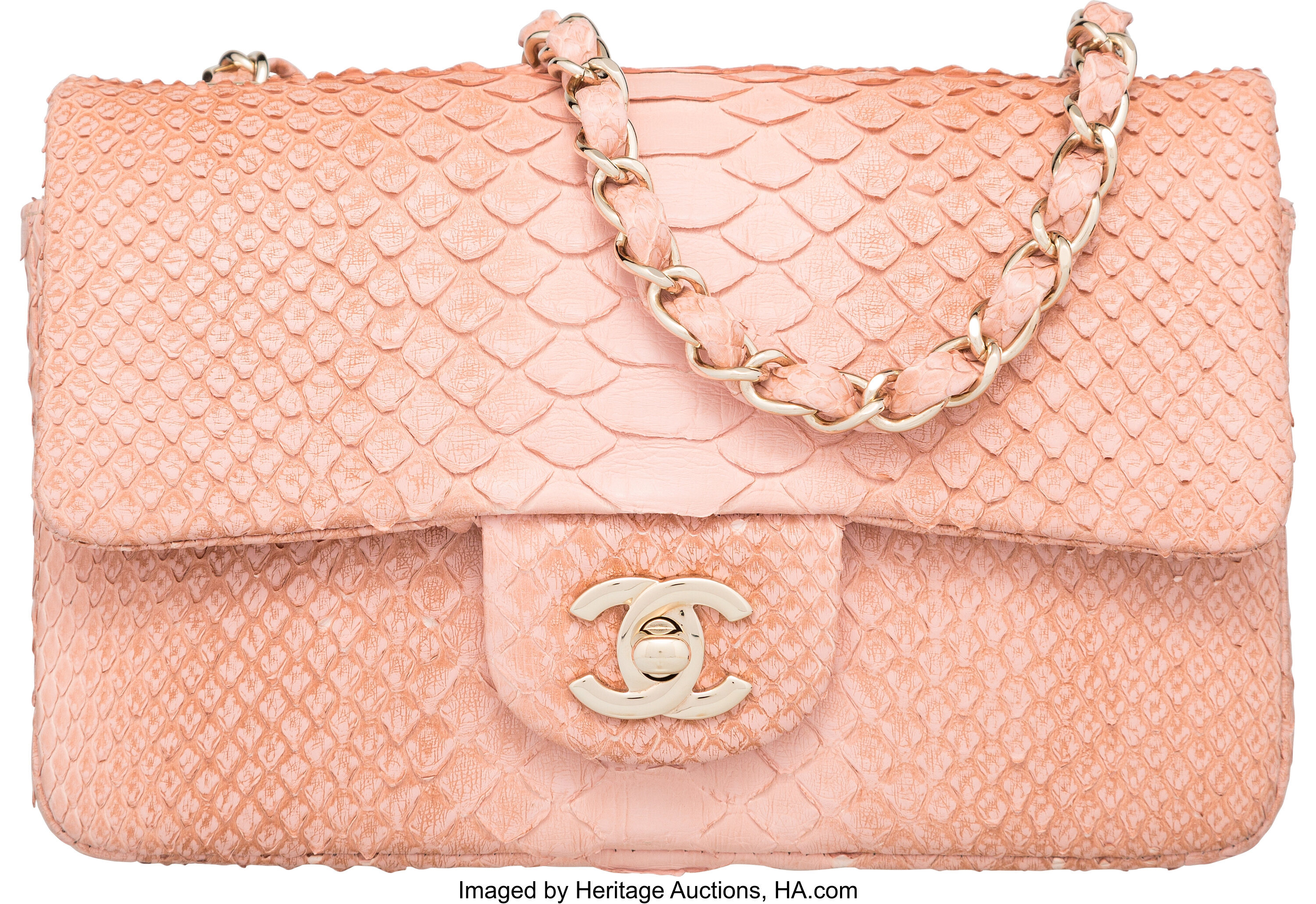 Chanel Light Pink Python Small Flap Bag . Very Good to Excellent, Lot  #58025