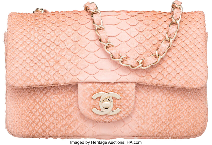 Chanel Baby Pink Python Coco Top Handle Flap Bag Brushed Gold