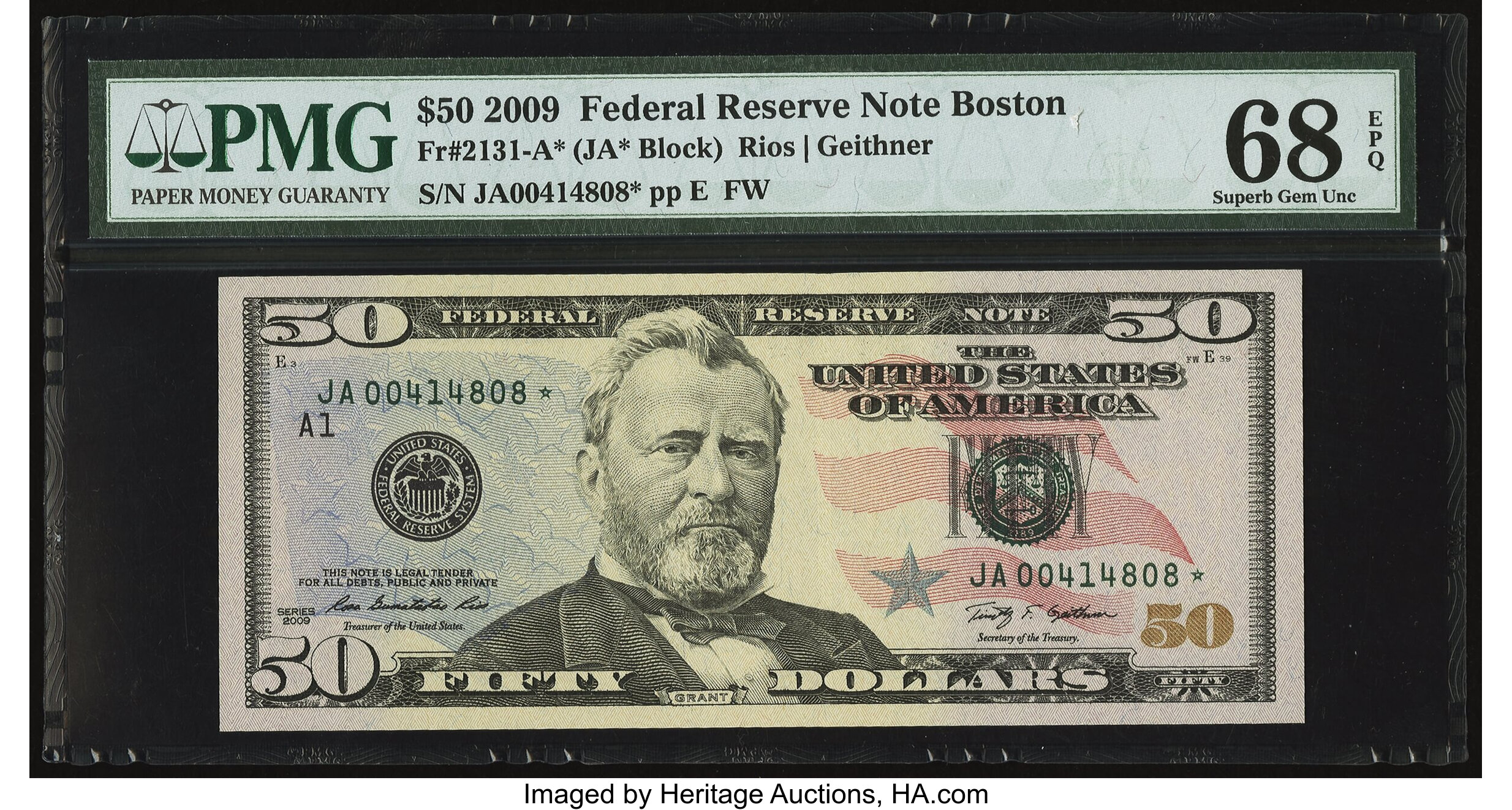 2009 $50 Federal Reserve Star Note Boston Fr#2131-A* PMG 66 Gem Unc