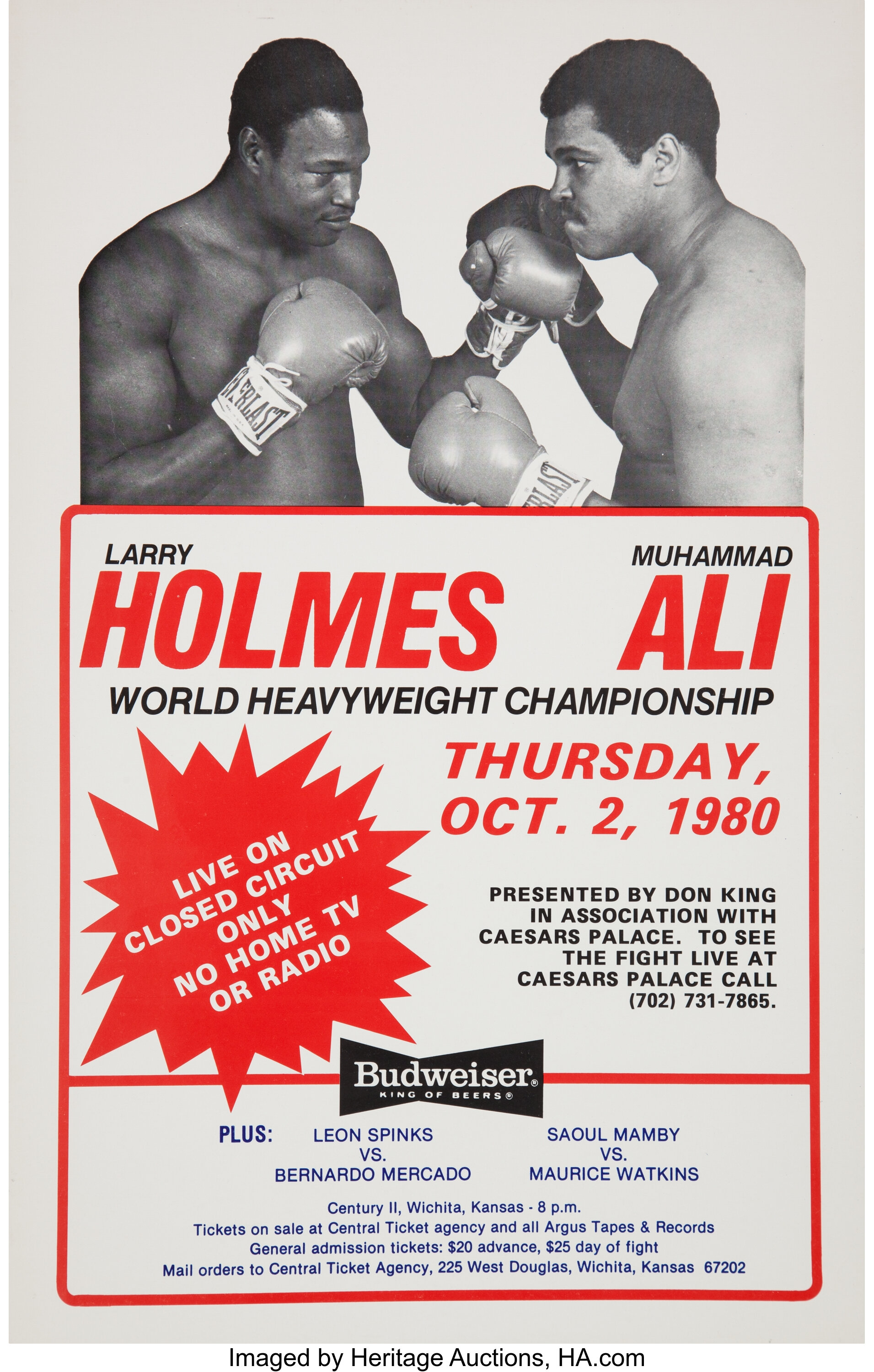 1980 Muhammad Ali vs. Larry Holmes Fight Poster.... Boxing | Lot #55159 ...