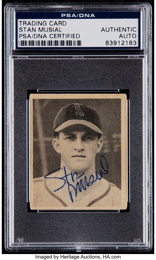 Sold at Auction: 1948 Bowman #36 Stan Musial autographed Rookie card.