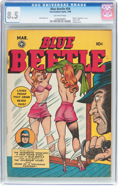Golden Age (1938-1955):Superhero, Blue Beetle #54 (Fox Features Syndicate, 1948) CGC VF+ 8.5Off-white pages....