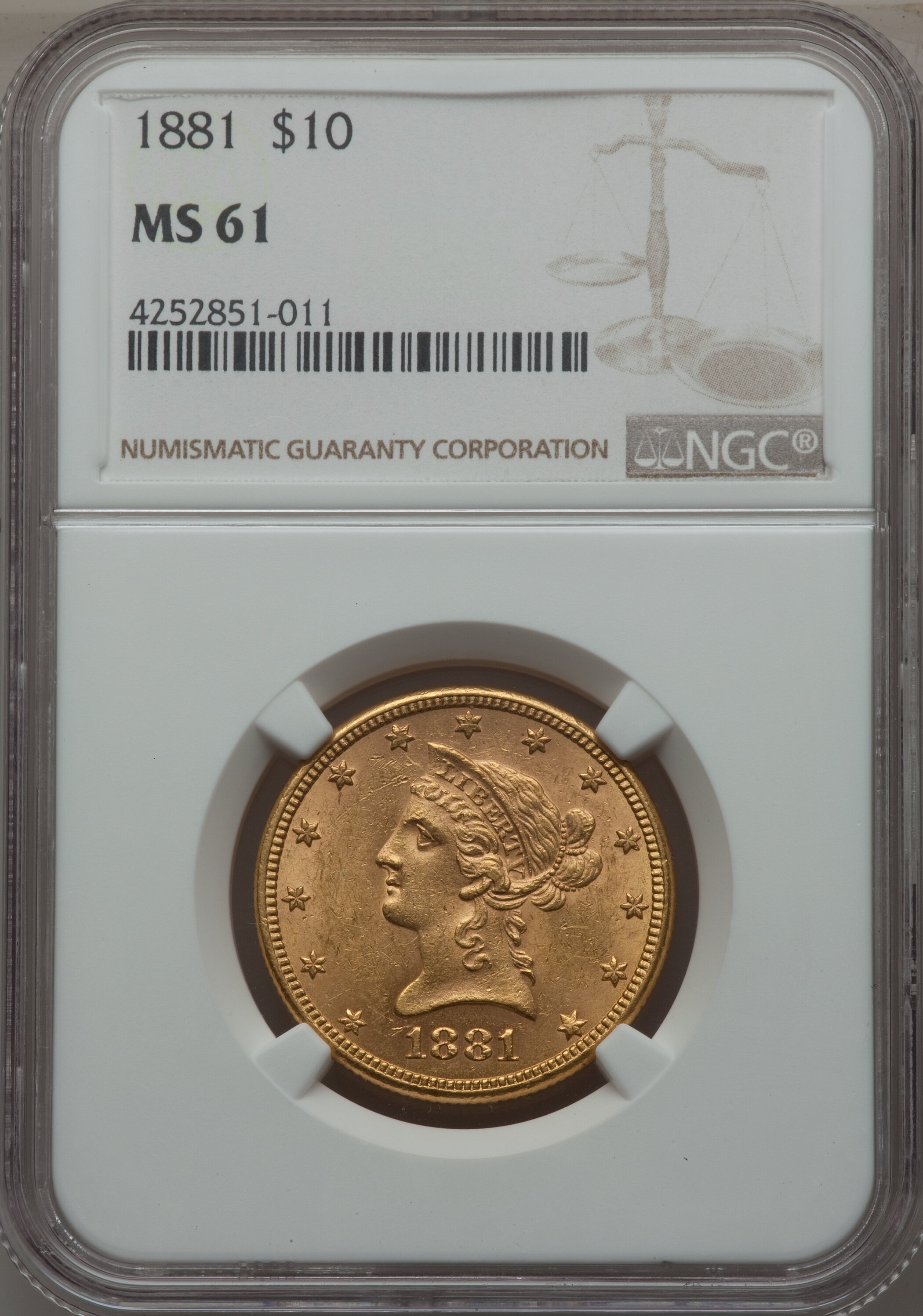 1881 $10 MS61 NGC. NGC Census: (6231/4534). PCGS Population: | Lot 