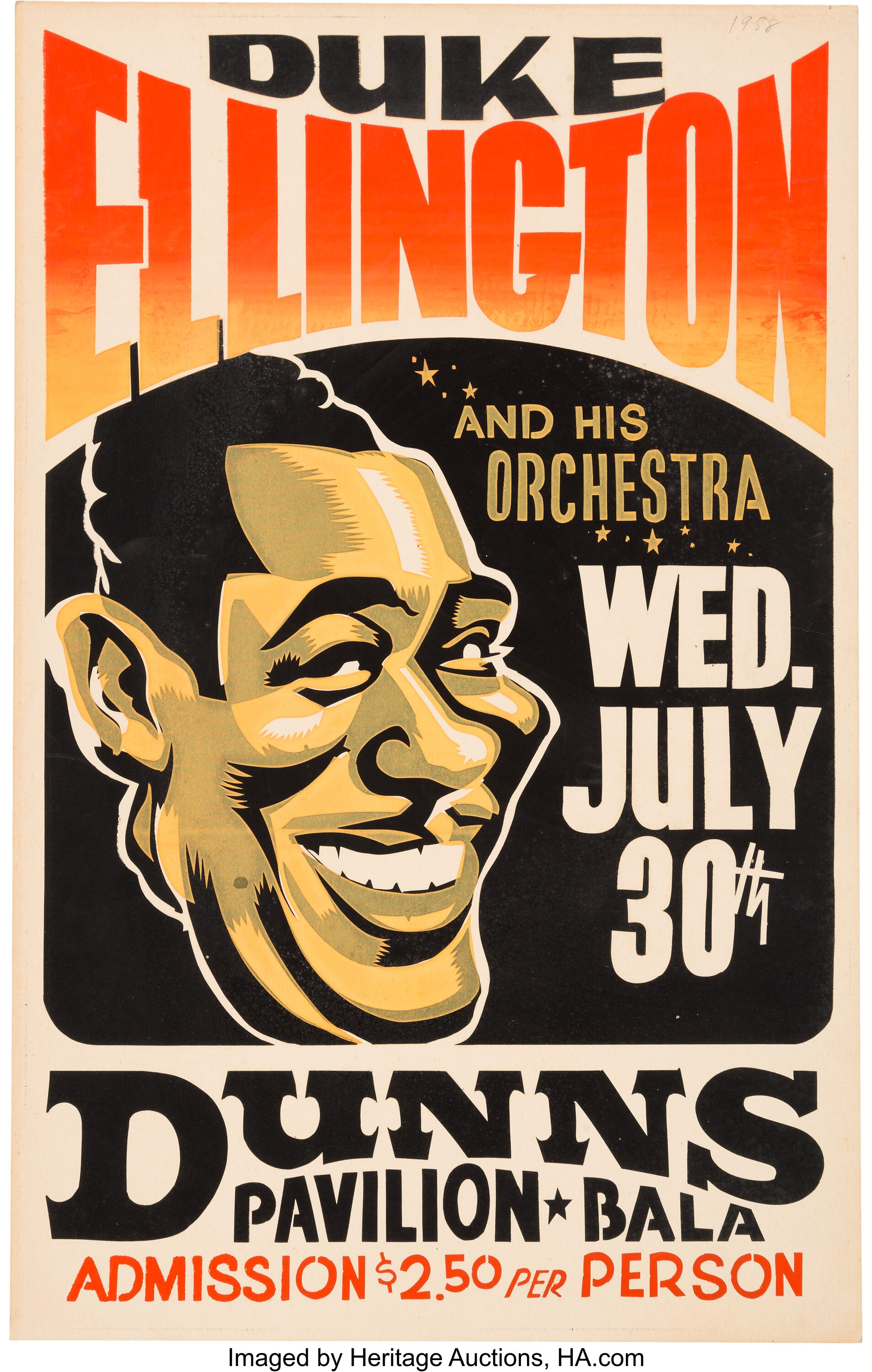 Duke Ellington Dunns Pavilion Concert Poster (1958).... Music | Lot ...