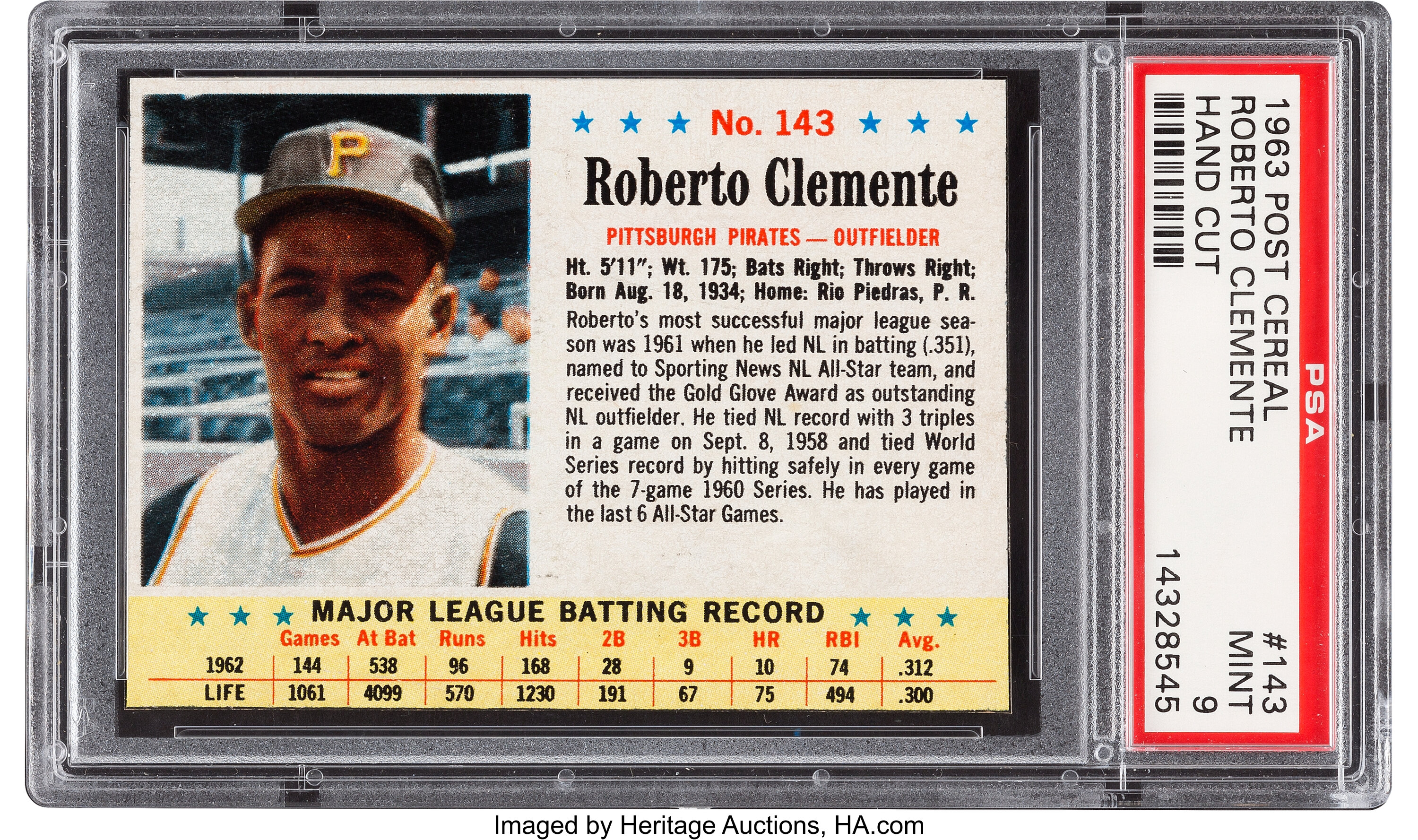 1963 Post Cereal Roberto Clemente #143 Baseball Card Value Price Guide