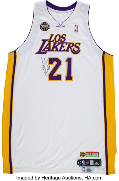 2009 Josh Powell Game Worn, Signed Los Angeles Lakers Latin