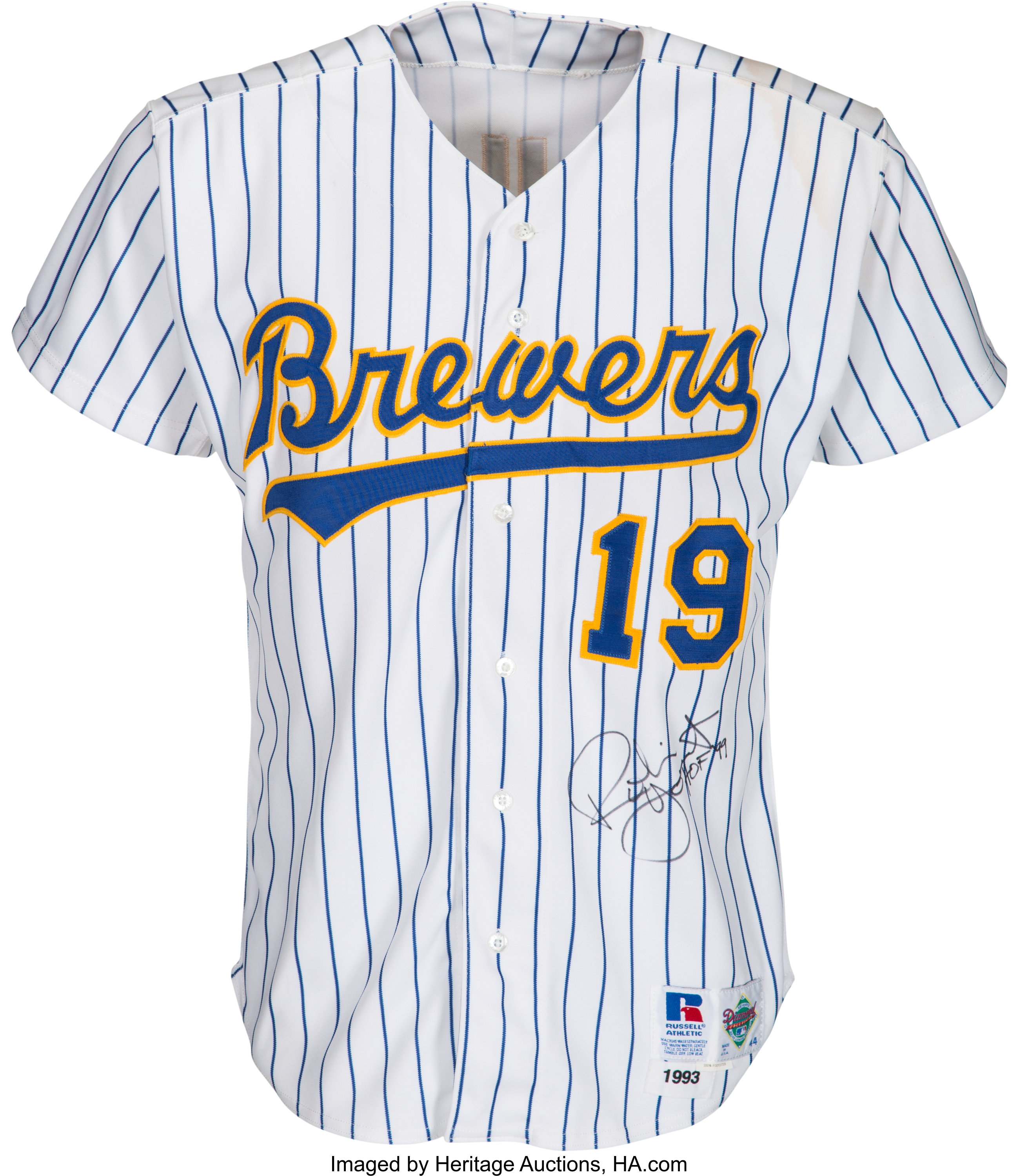 1993 Robin Yount Game Worn Milwaukee Brewers Jersey.  Autographs, Lot  #52678