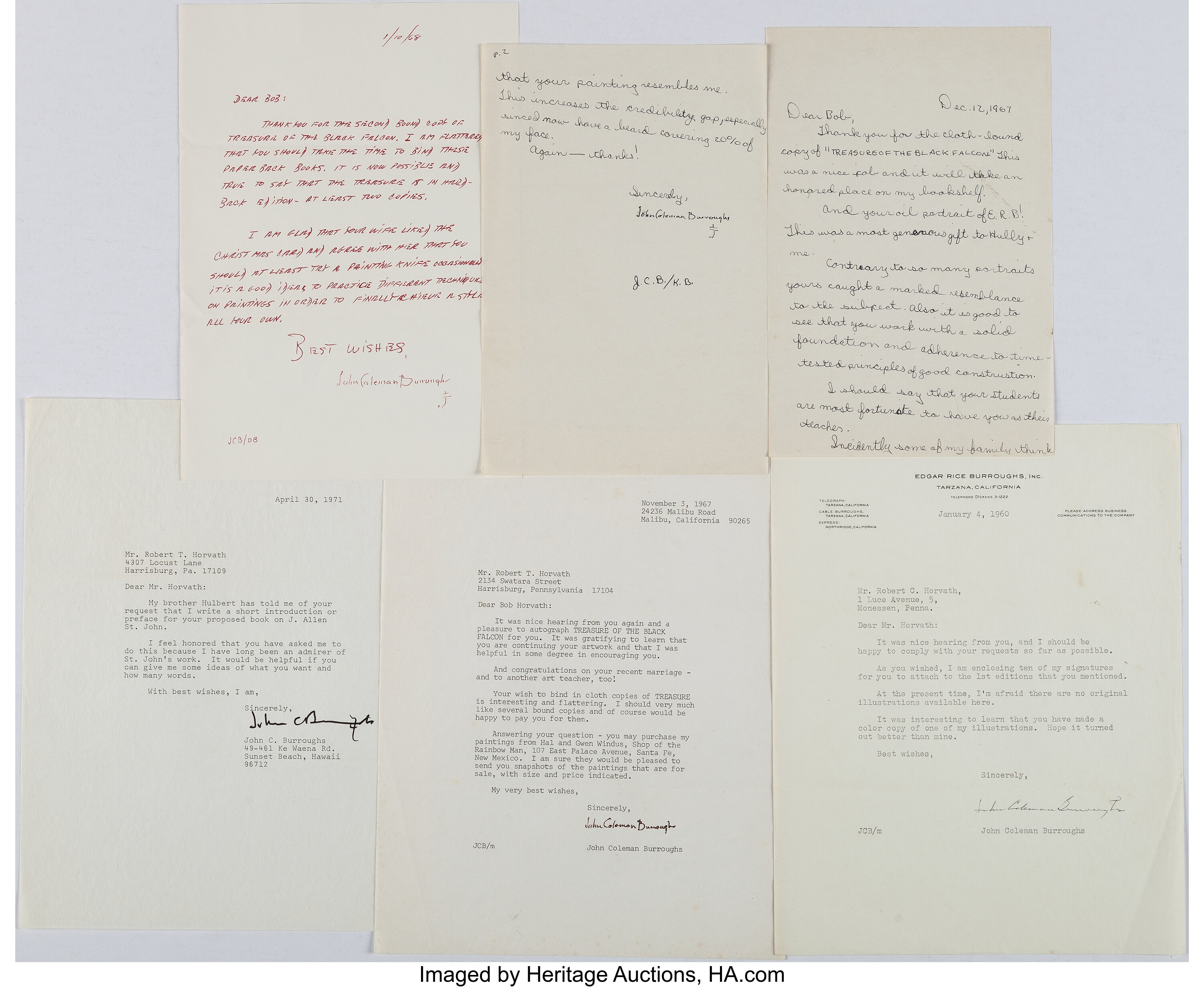 John Coleman Burroughs Group Of Five Correspondence Autograph Lot Heritage Auctions