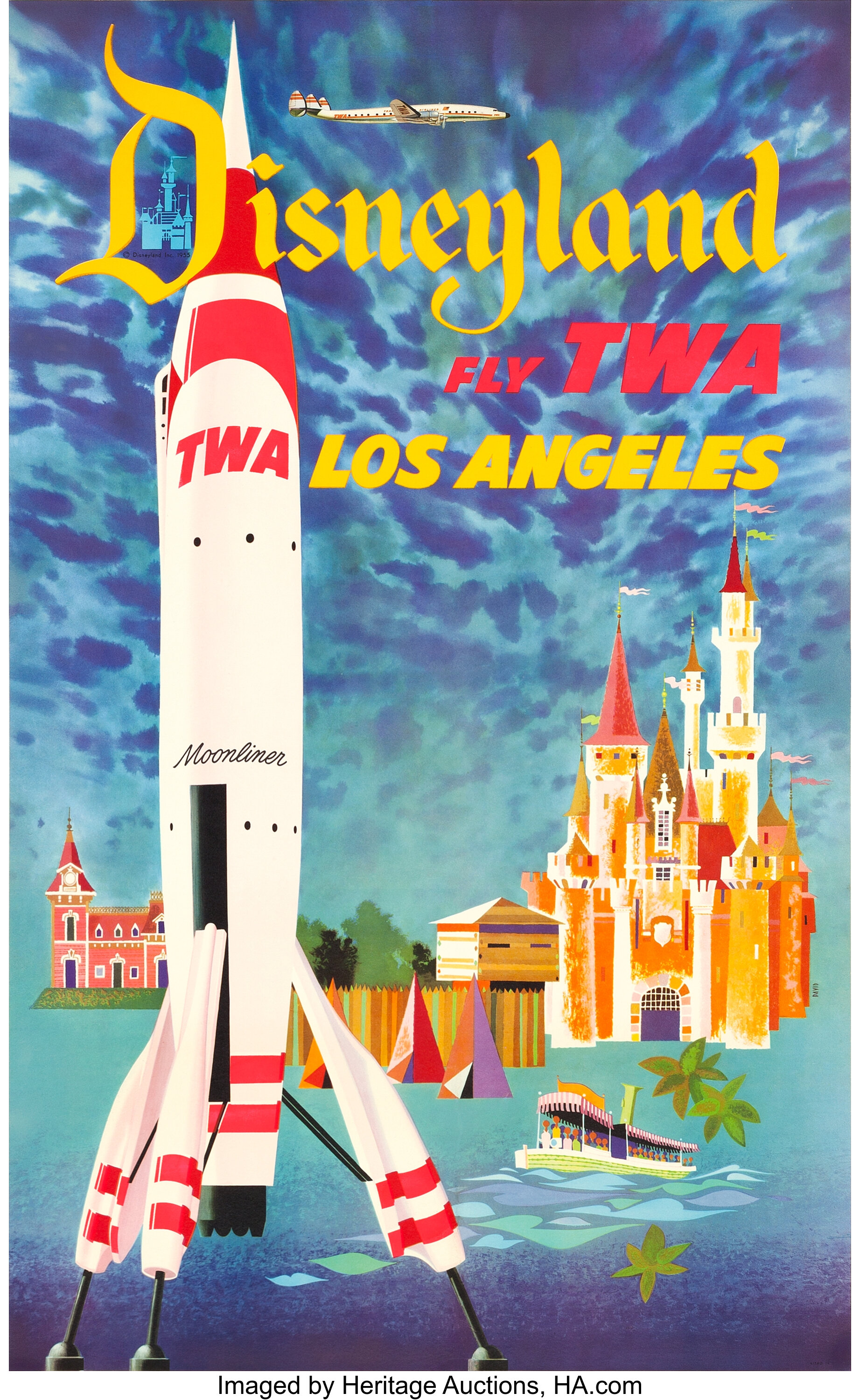 TWA Disneyland Travel Poster (c.1955). David Klein Full-Bleed | Lot ...