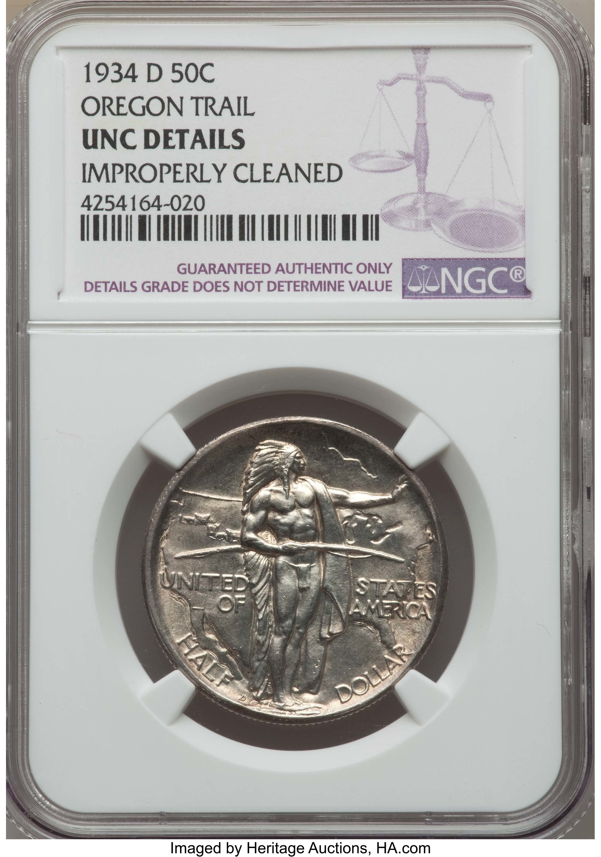 1934-D 50C Oregon -- Improperly Cleaned -- NGC Details. UNC. NGC 