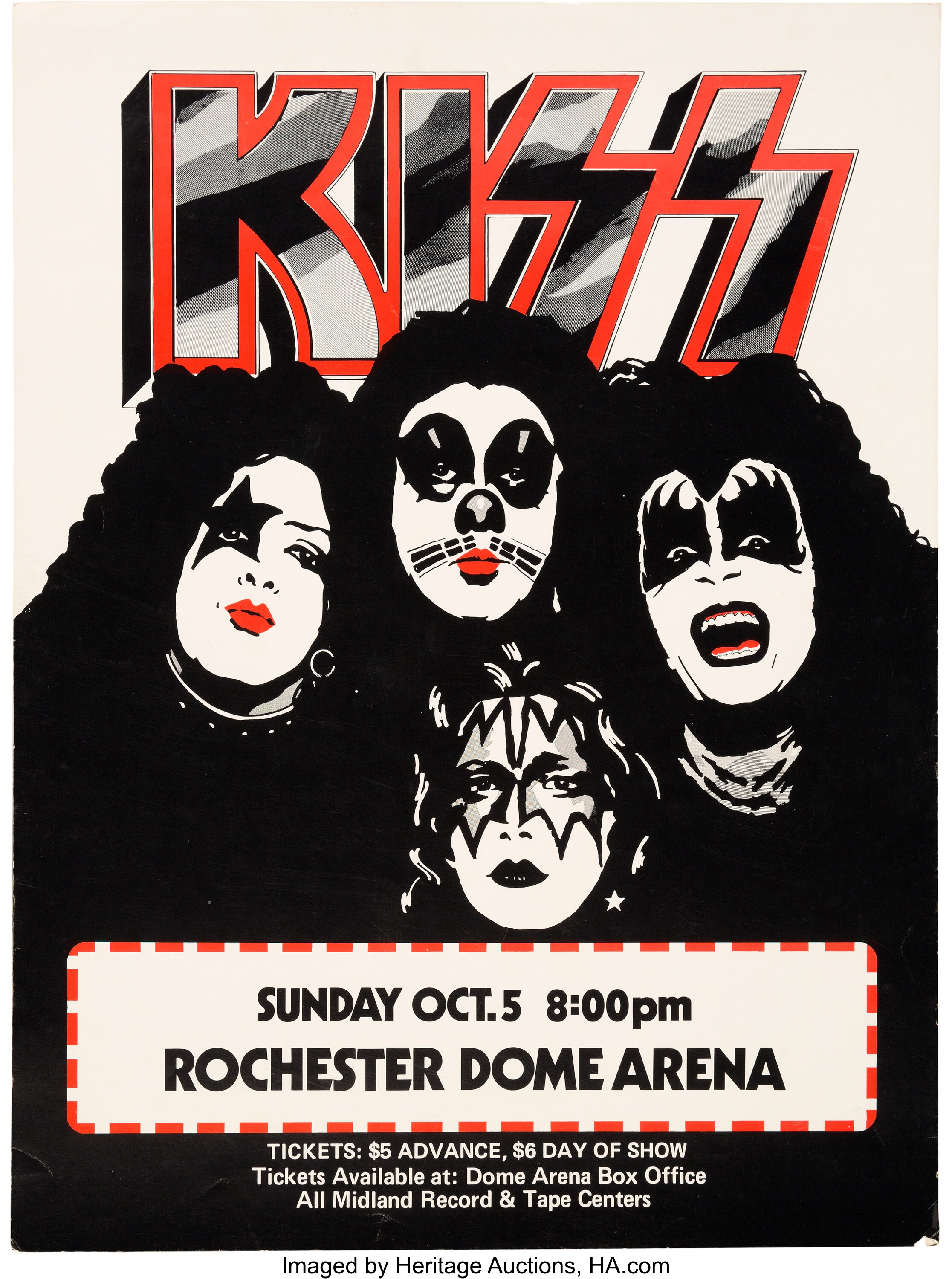 Kiss Rochester Dome Arena Concert Poster (1975).... Music | Lot #89287 ...