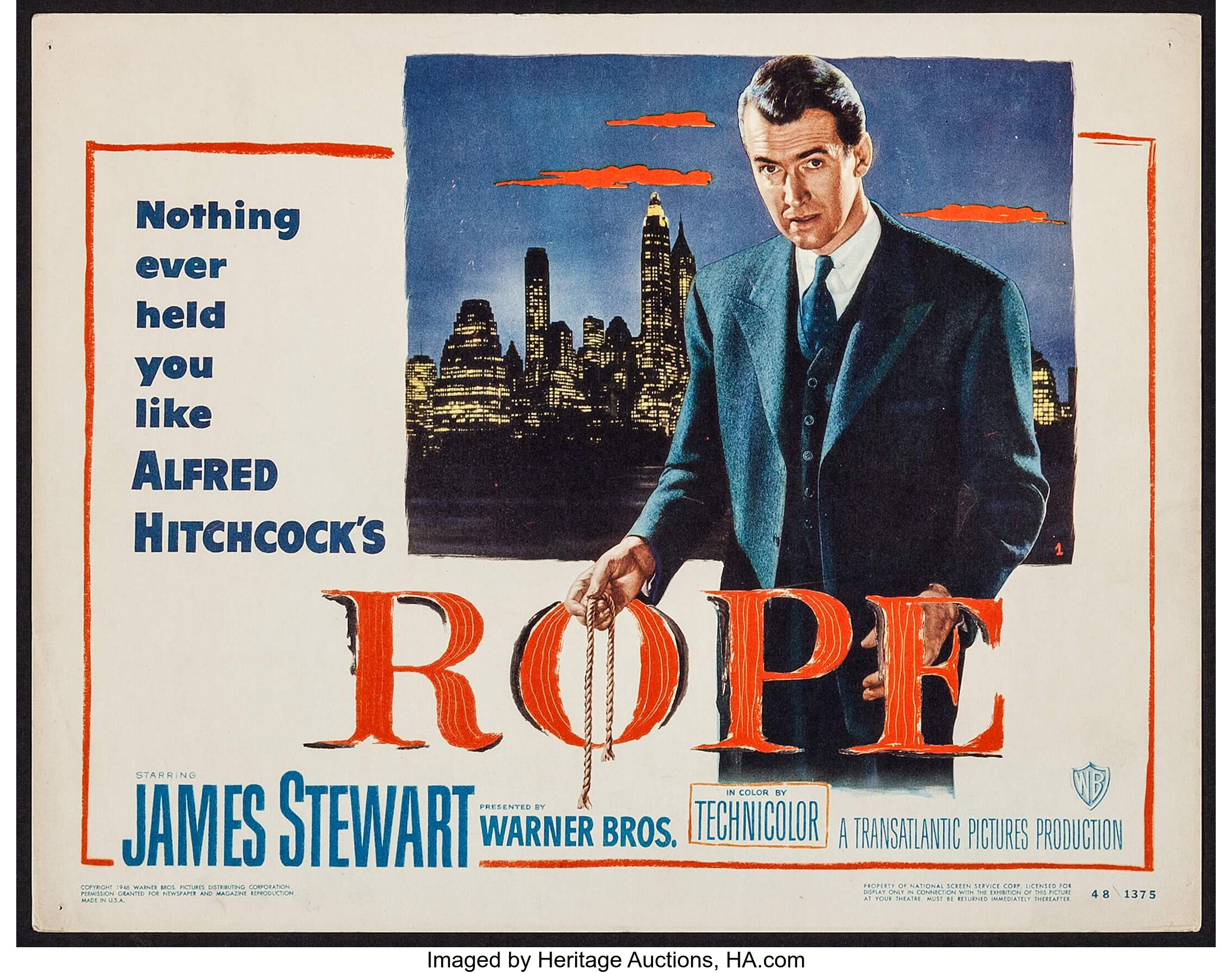 Rope (Warner Brothers, 1948). Title Lobby Card (11 X 14).