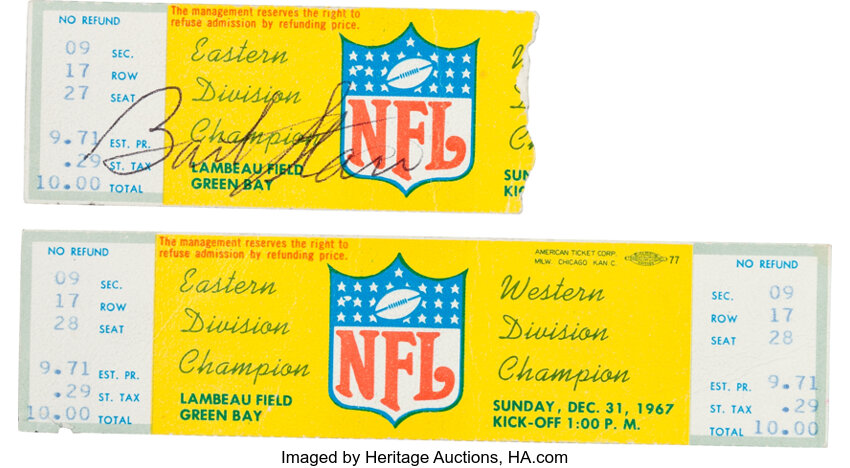 1967 NFL Championship Game 'The Ice Bowl' Full Ticket and Bart, Lot #52901