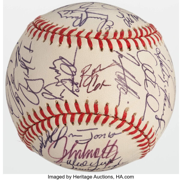 1998 Atlanta Braves Team Signed Baseball PSA NM-MT+ 8.5 (34, Lot #45128
