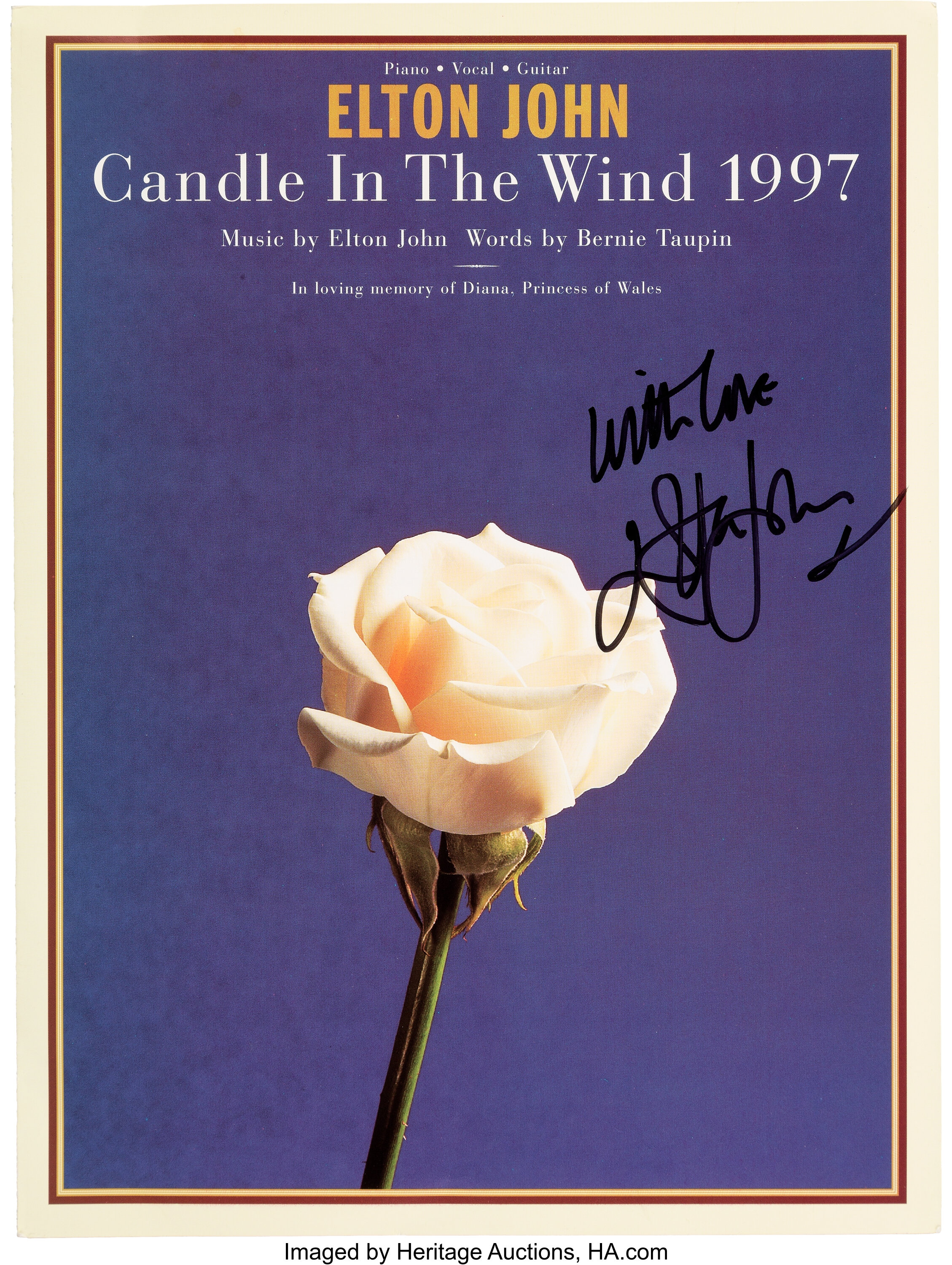 Elton John Signed Candle in the Wind 1997 Sheet Music. Music, Lot  #89594