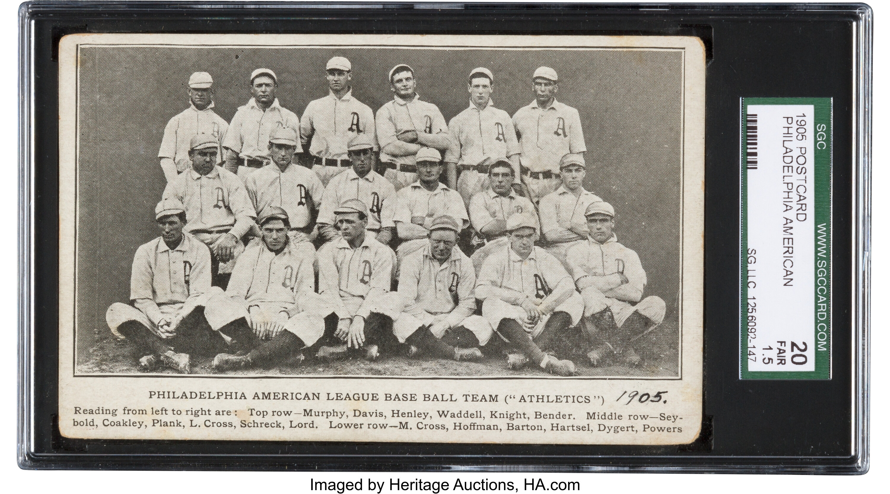 Lot Detail - 1905 PHILADELPHIA ATHLETICS (AMERICAN LEAGUE CHAMPIONS)  POSTCARD FAIR SGC 20