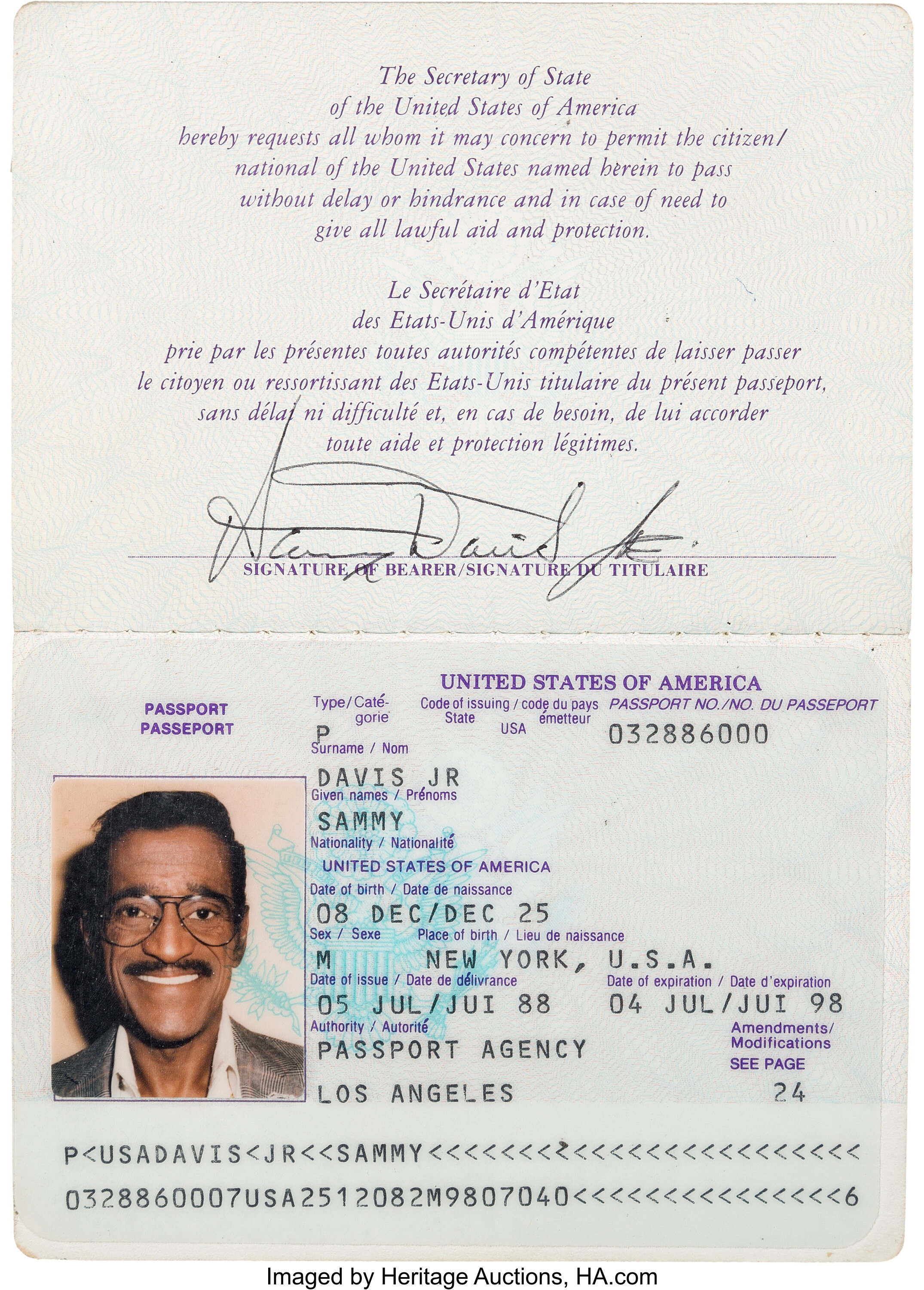 a-sammy-davis-jr-signed-last-passport-1988-movie-tv-lot-89107