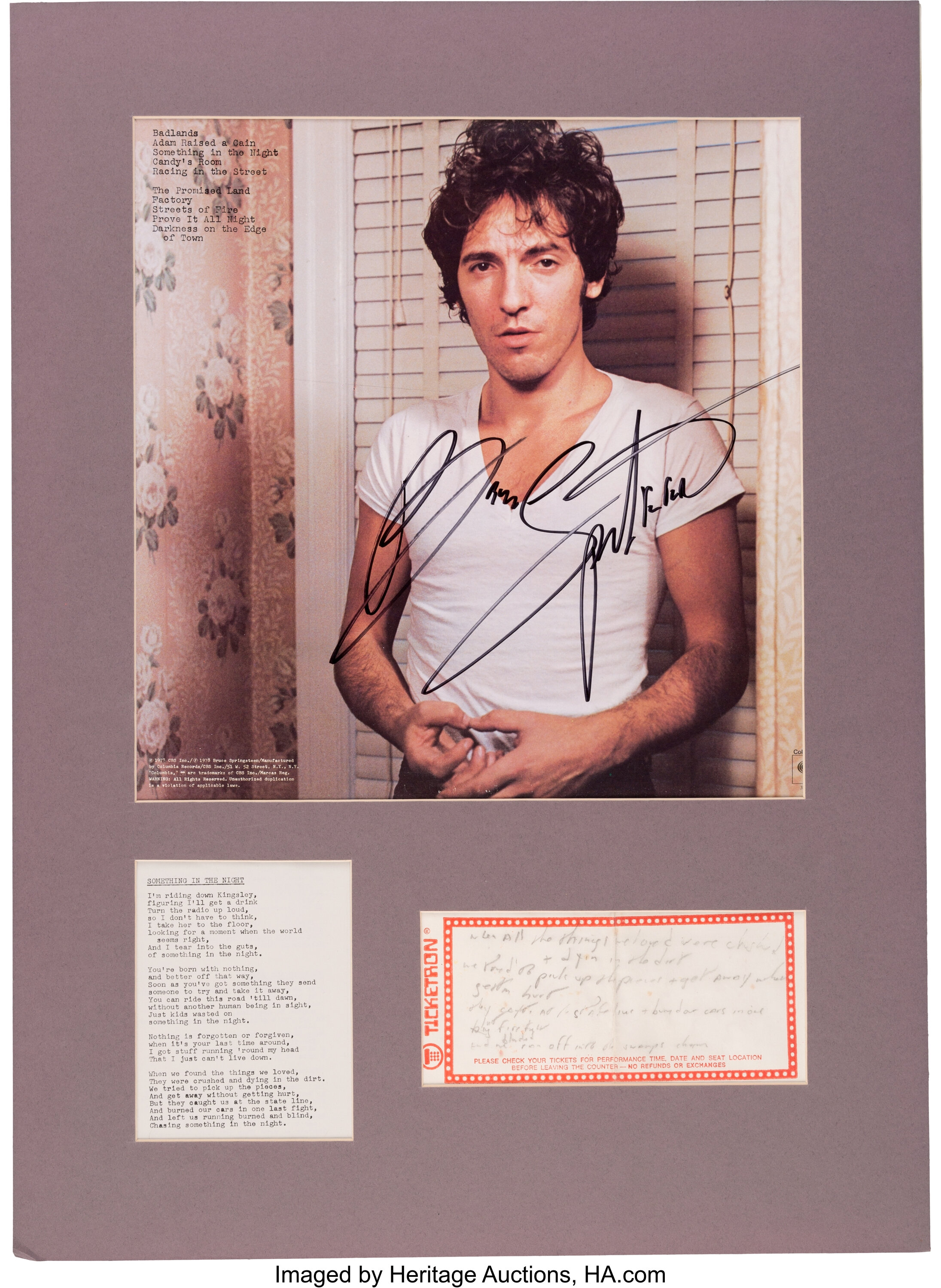 Bruce Springsteen Part Lyrics For Something In The Night And Lot 661 Heritage Auctions