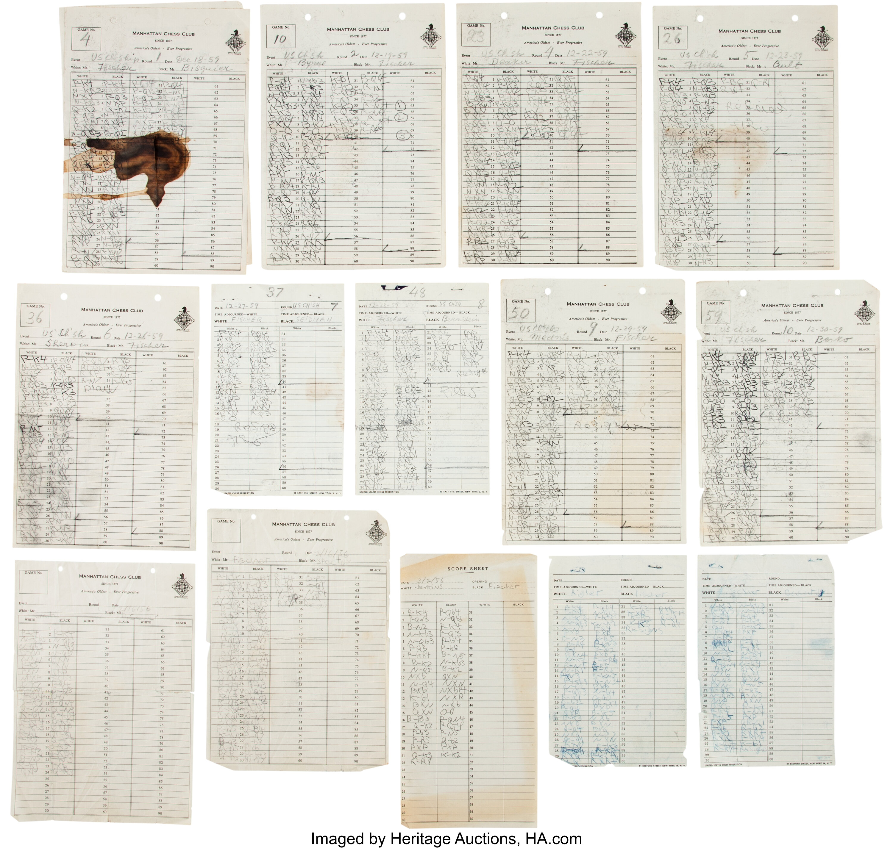 Boris Spassky Chess Score Sheet USSR Championship