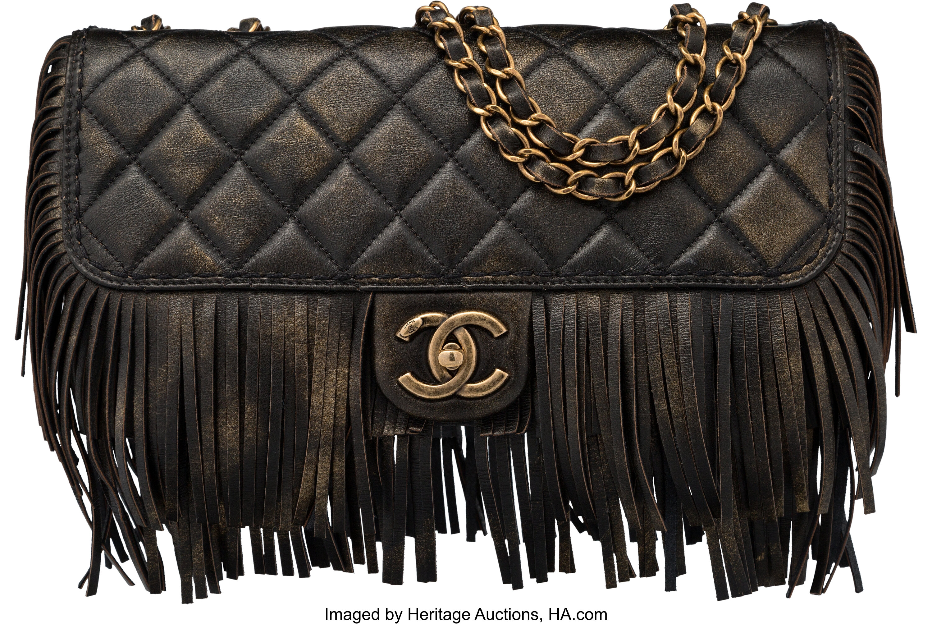 Chanel Limited Edition Paris-Dallas Black Quilted Leather Fringe, Lot  #58007