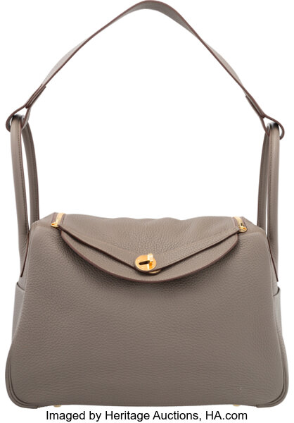 Lindy 26 clemence etoupe bag with gold hardware