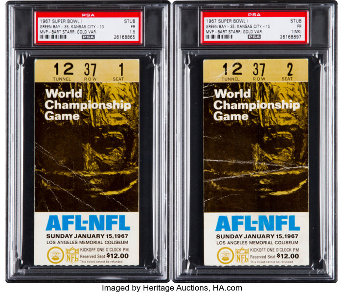 Lot Detail - 1967 Super Bowl 1 Full Ticket, Gold Variation - PSA NM 7