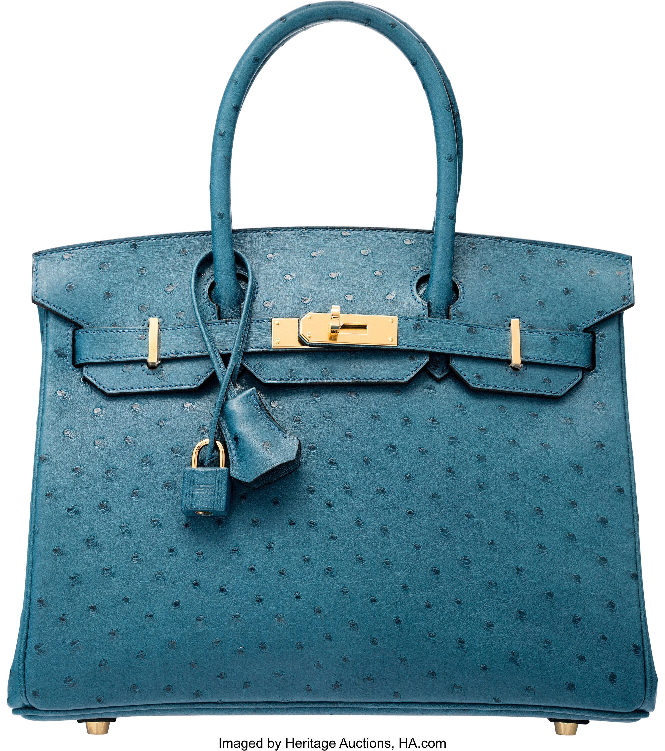 Hermes 35cm Blue Saphir Ostrich Birkin Bag with Gold Hardware. , Lot  #56150