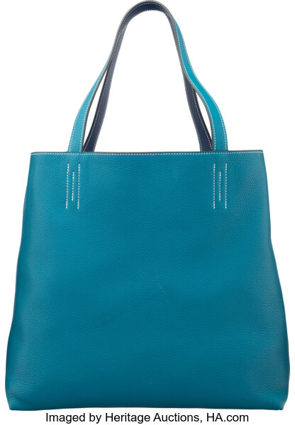 Hermes Double Sens Bag Clemence Leather In Teal