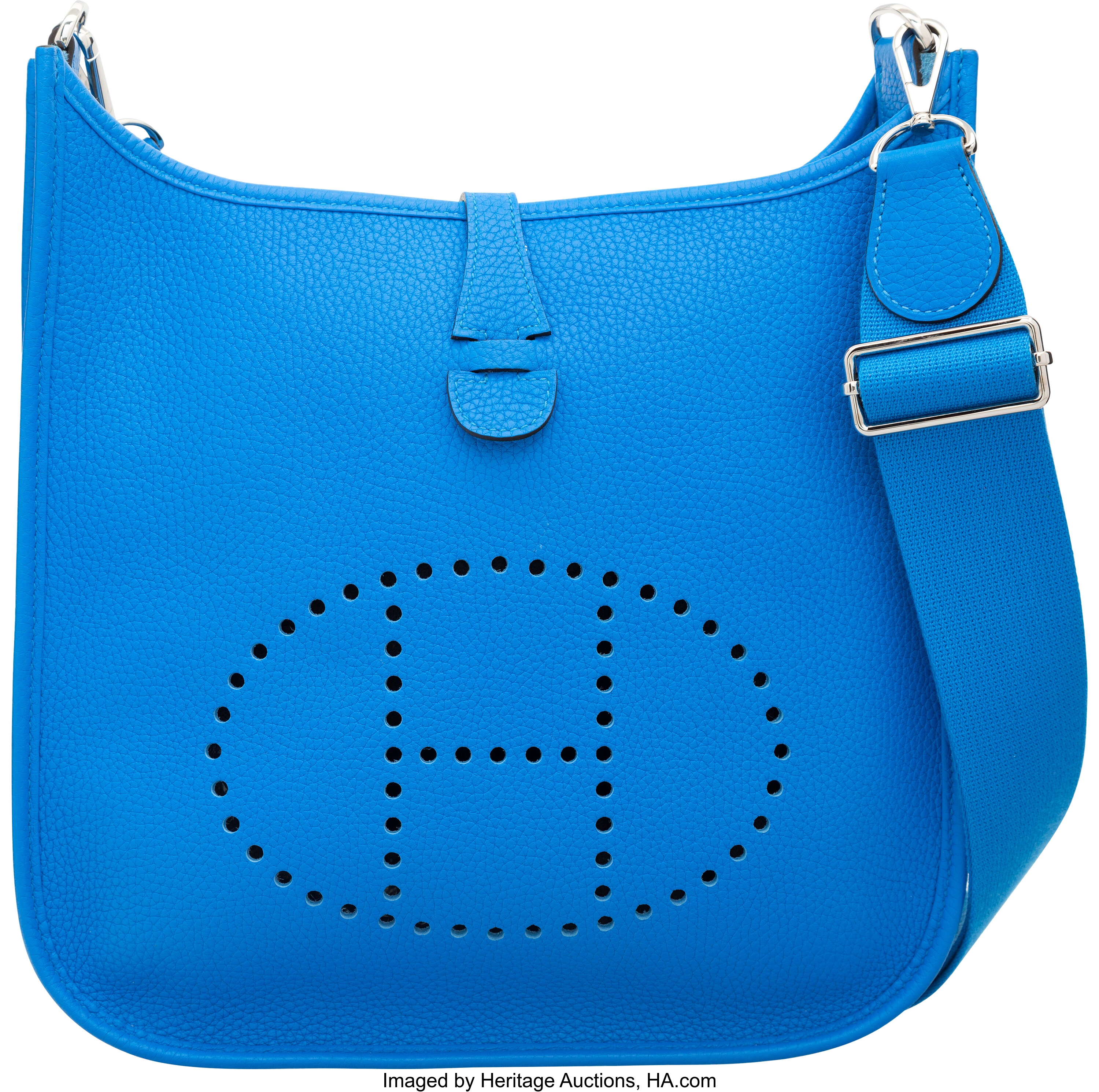 Hermes Blue Hydra Clemence Leather Evelyne III PM Bag with