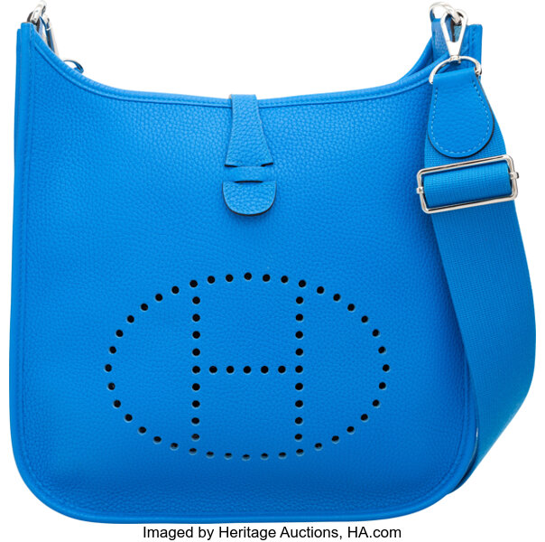 HERMES Evelyne TPM Clemence Leather Crossbody Bag Blue