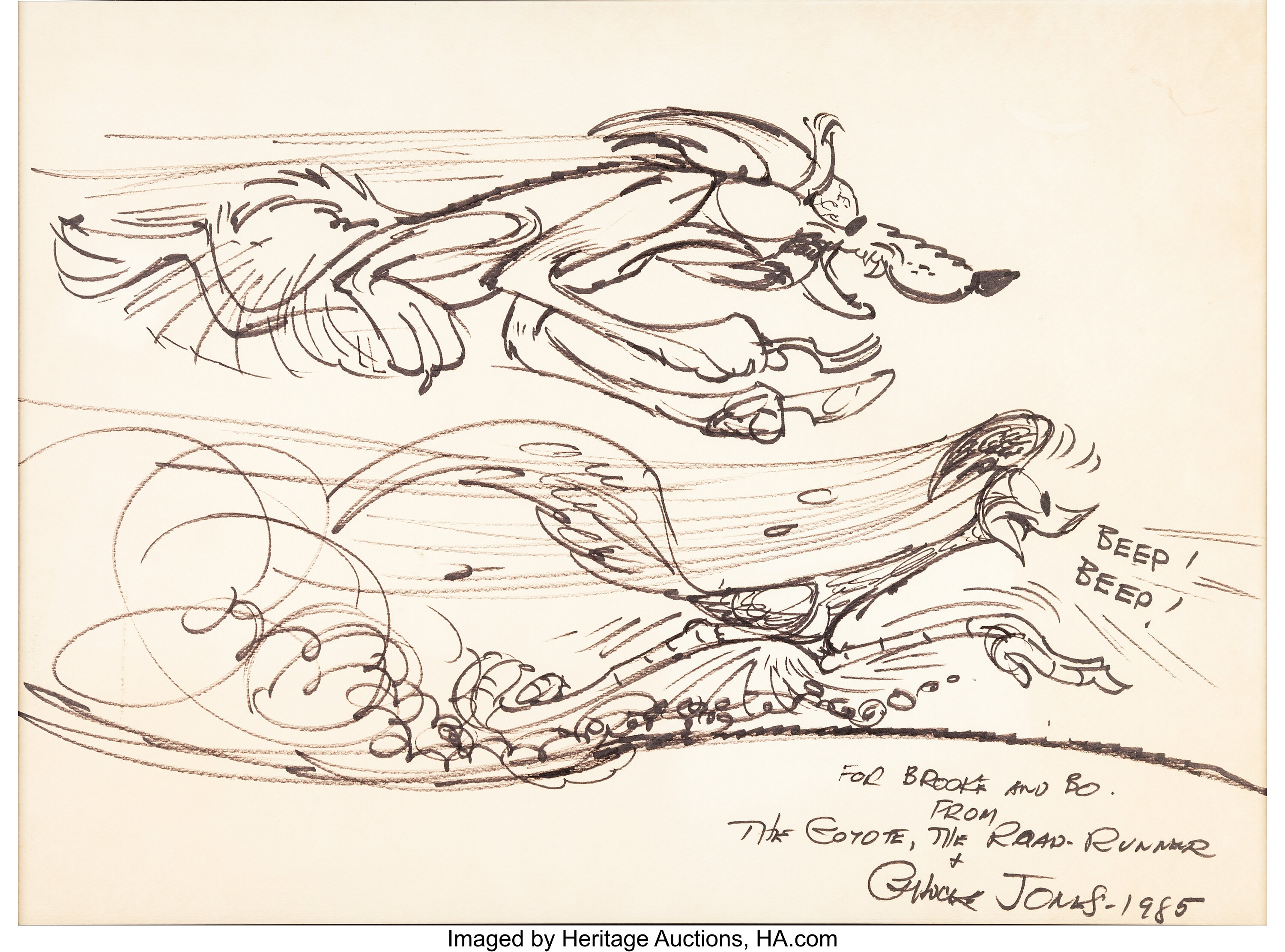 Chuck Jones - Road Runner and Wile E. Coyote Sketch (Warner | Lot 