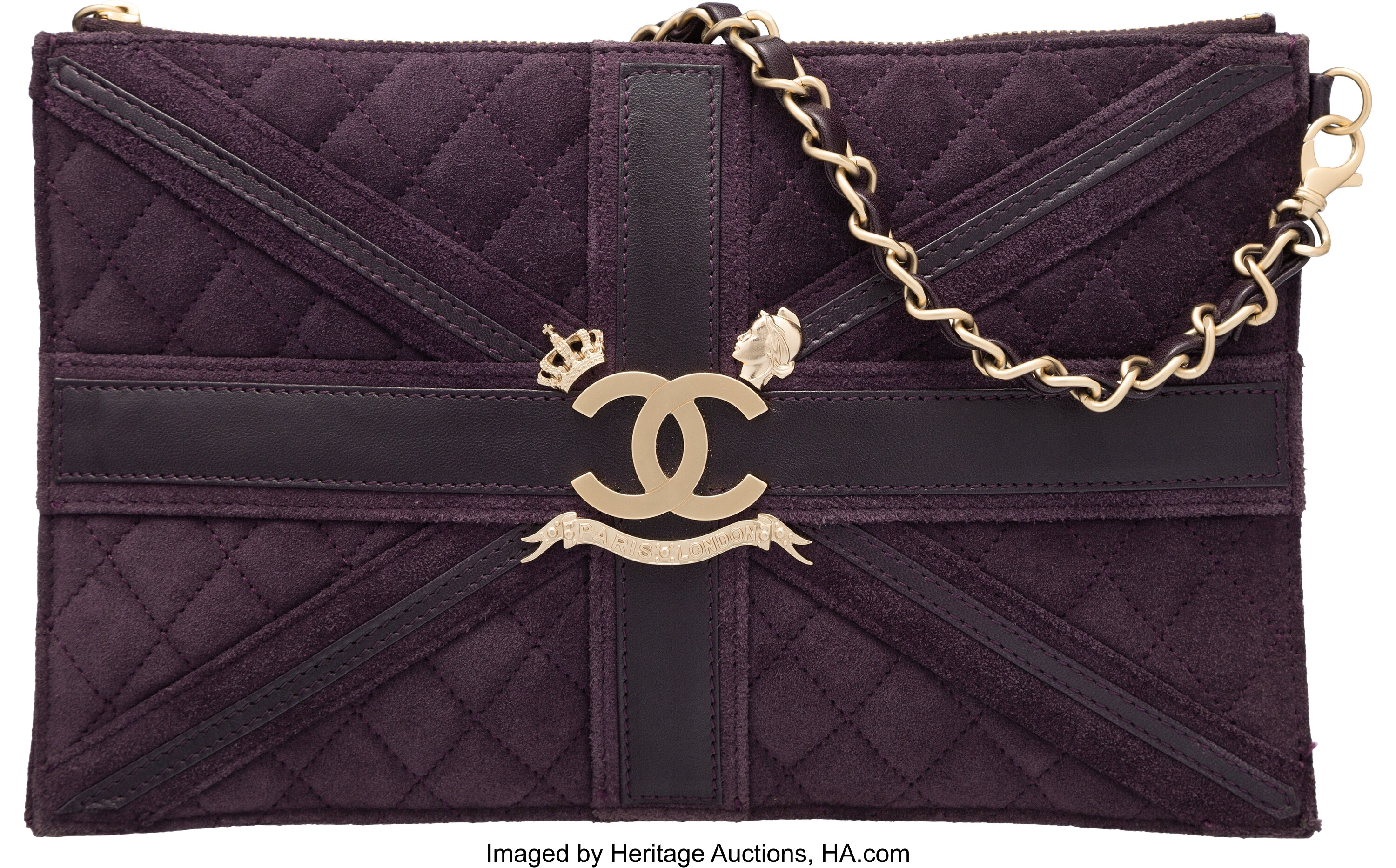 Chanel Limited Edition Paris-London Purple Suede Union Jack Clutch, Lot  #58436