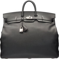 Hermes 45cm Black Ardennes Leather & Toile Ulysses HAC Birkin Bag