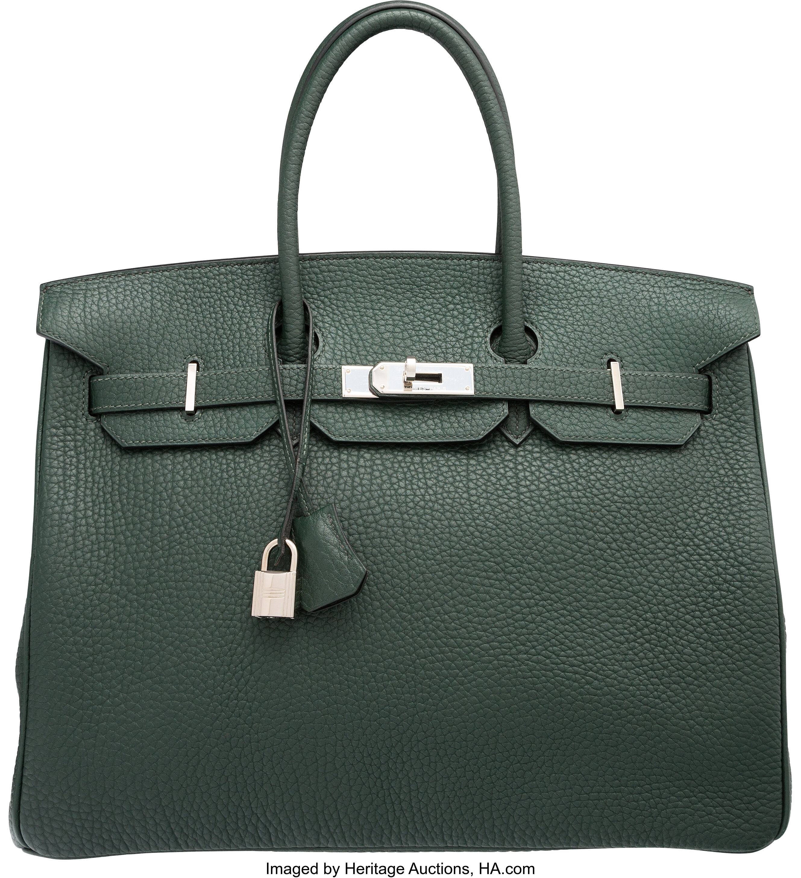 Hermes 35cm Vert Fonce Chevre Leather Birkin Bag with Palladium, Lot  #64435