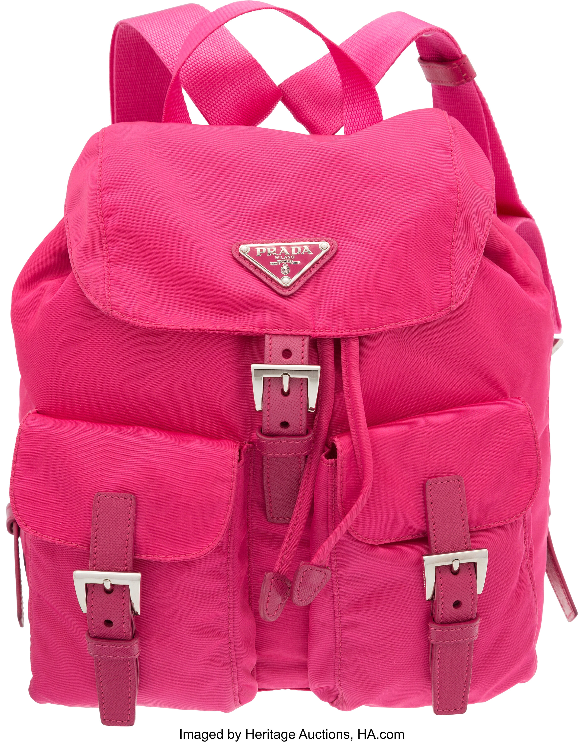 Sold at Auction: Prada Saffiano Pink Mini Leather Zip Up Hand Bag