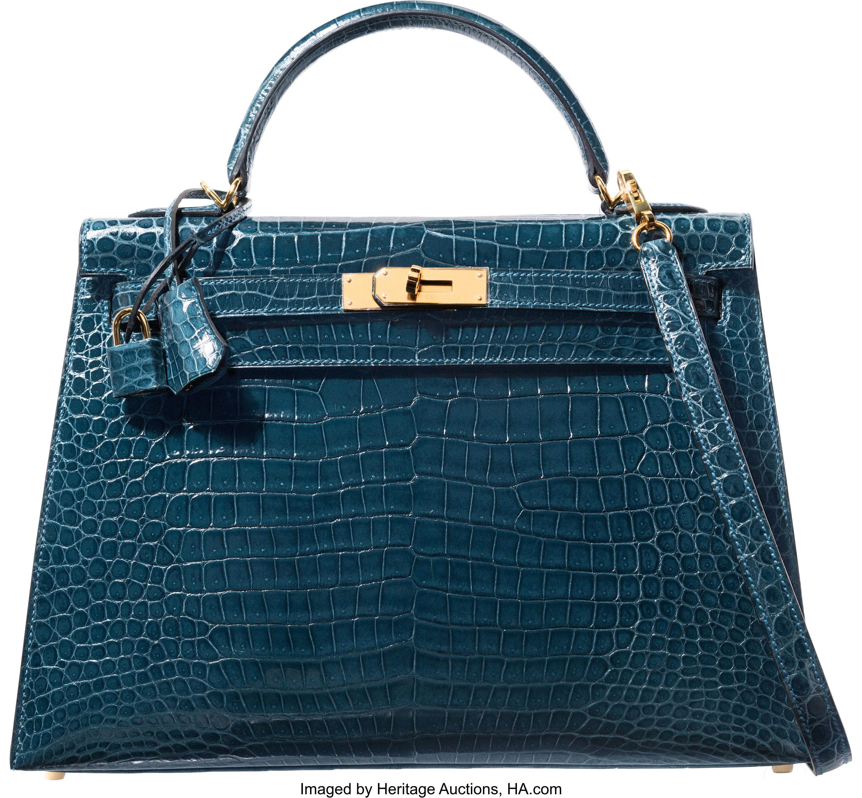 Hermes 32cm Shiny Colvert Porosus Crocodile Sellier Kelly Bag with ...