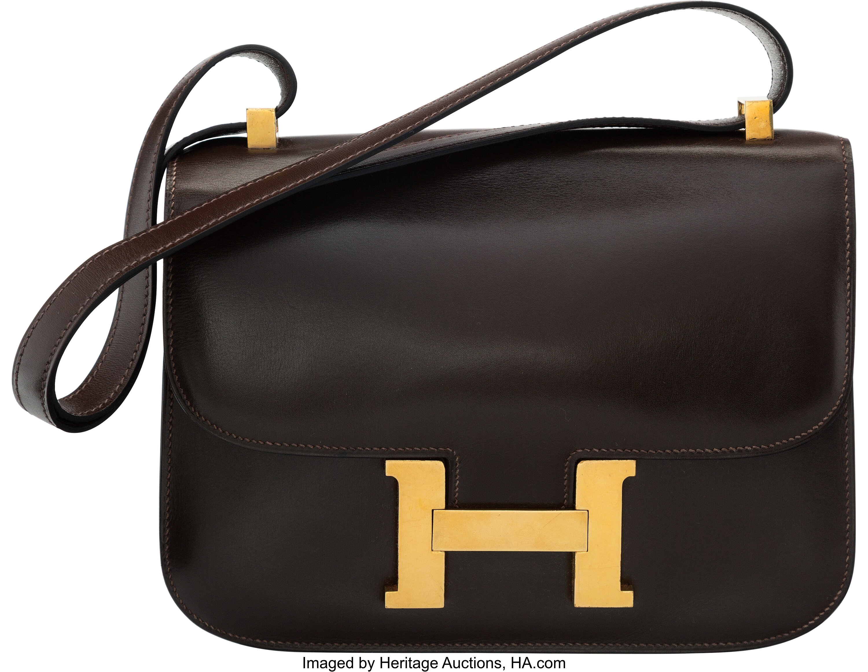 At Auction: Hermes Black Epsom Leather Evelyne I PM Messenger Bag