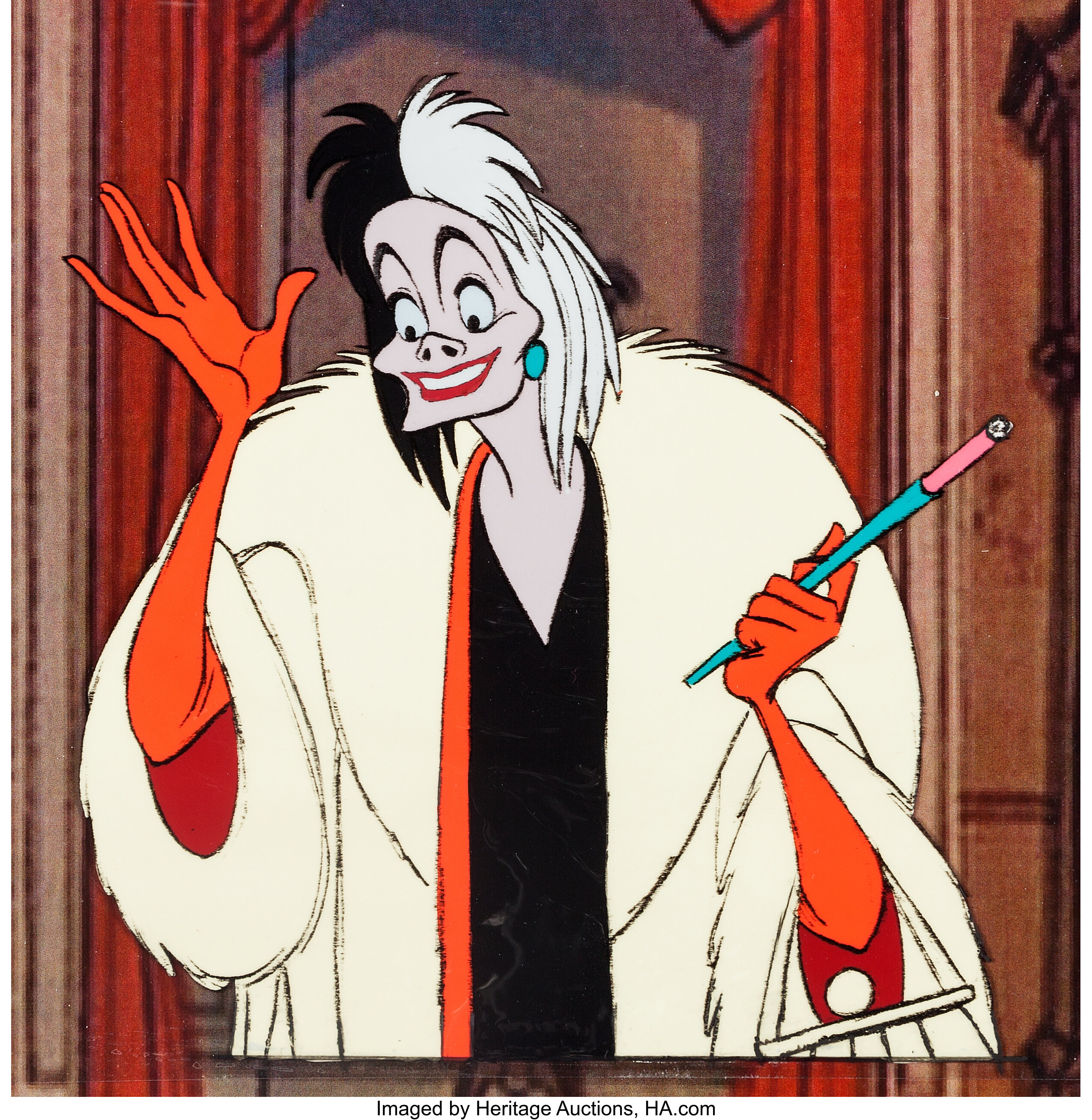 101 Dalmatians Cruella De Vil Production Cel Walt Disney 1961 Lot