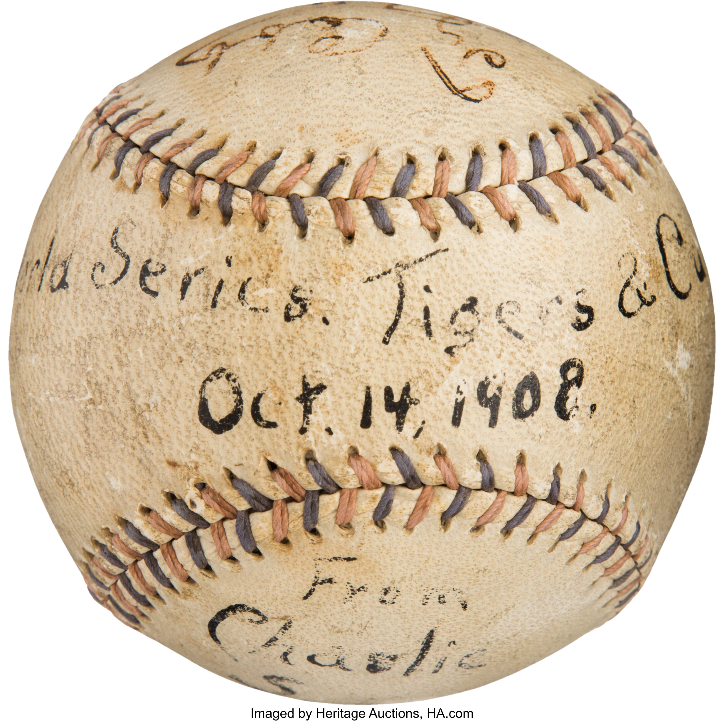 1908 Chicago Cubs World Series Championship Last Out Baseball., Lot  #54887
