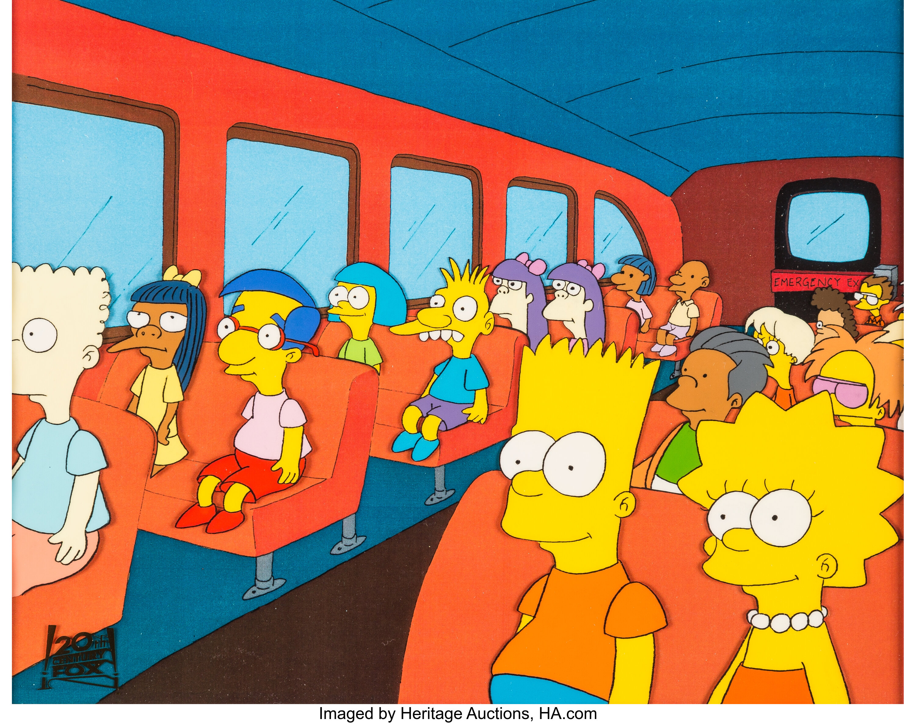 The Simpsons Bart and Lisa on the Bus Production Cel (Fox Lot #97008