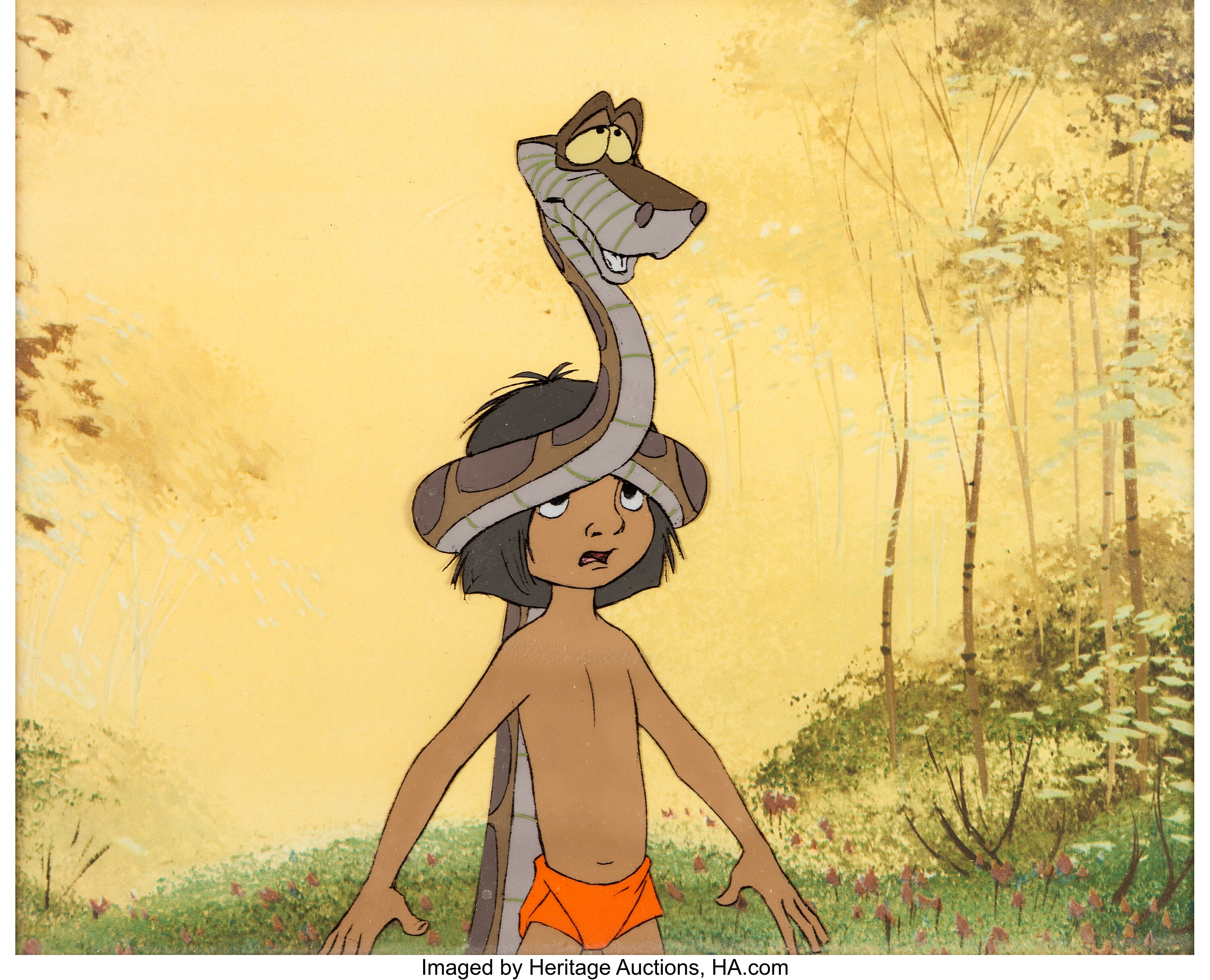 The Jungle Book Mowgli And Kaa Production Cel Setup Walt Disney Lot 