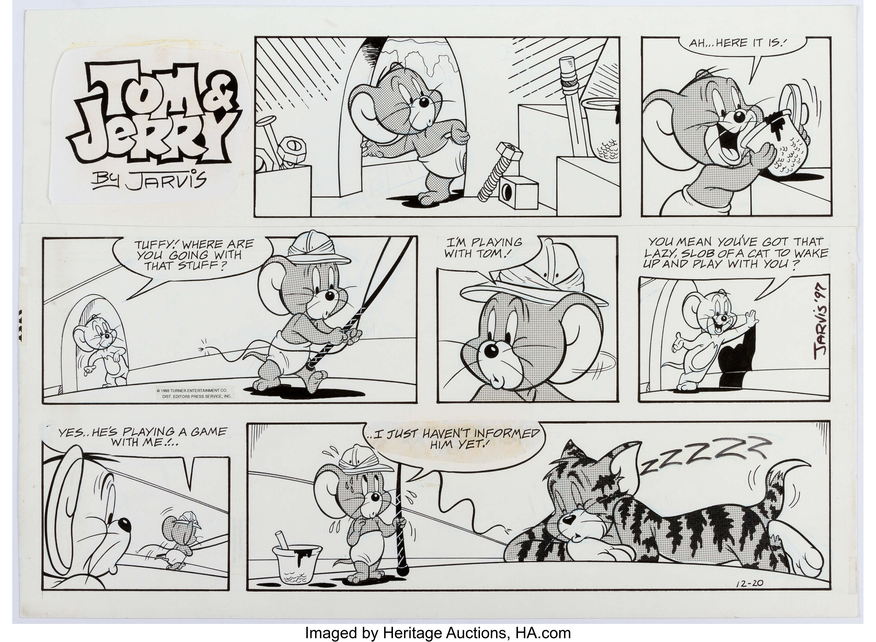 Kelly Jarvis Tom And Jerry Sunday Comic Strip Original Art Dated Lot