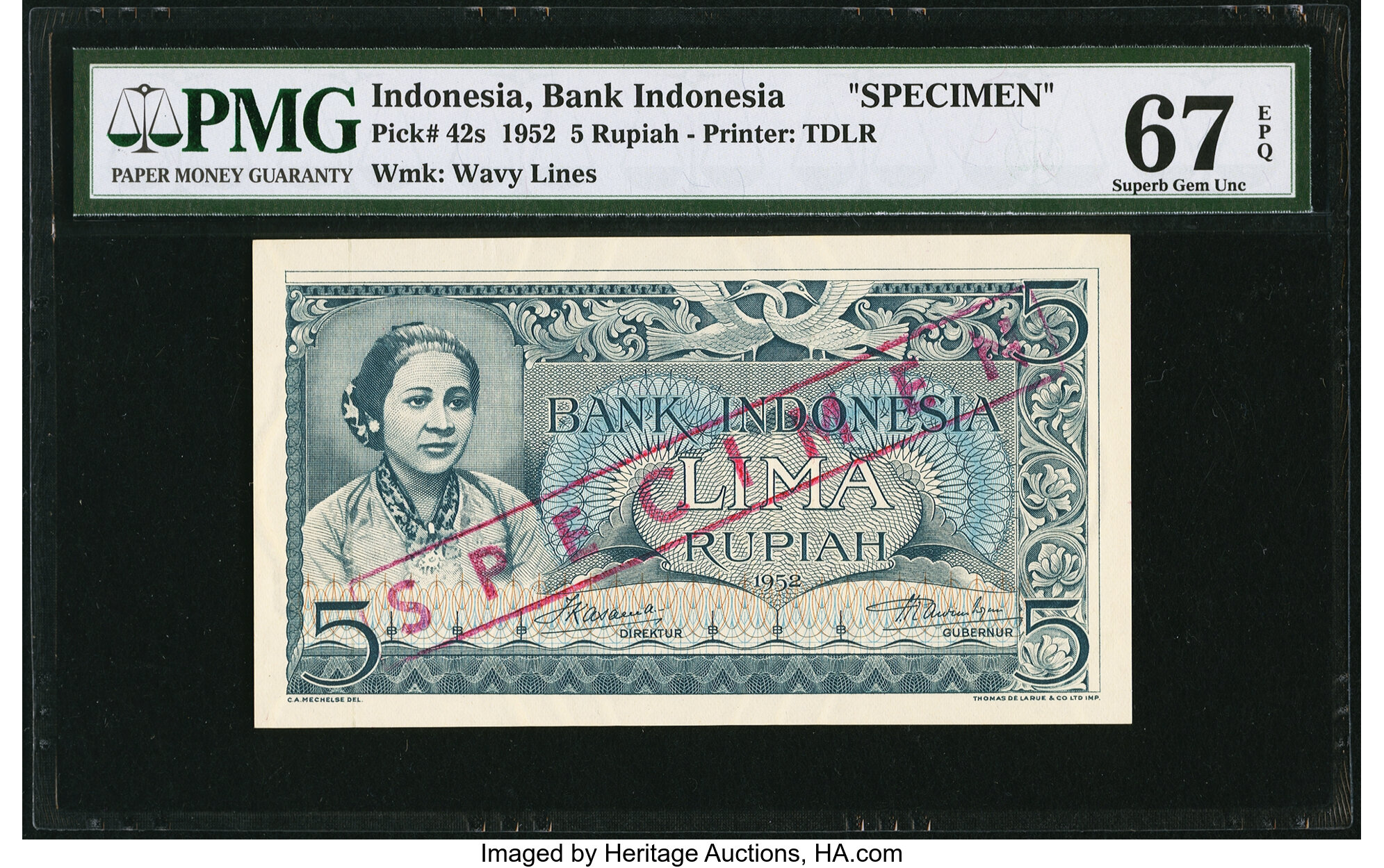 Indonesia Bank Indonesia 5 Rupiah 1952 Pick 42s Specimen