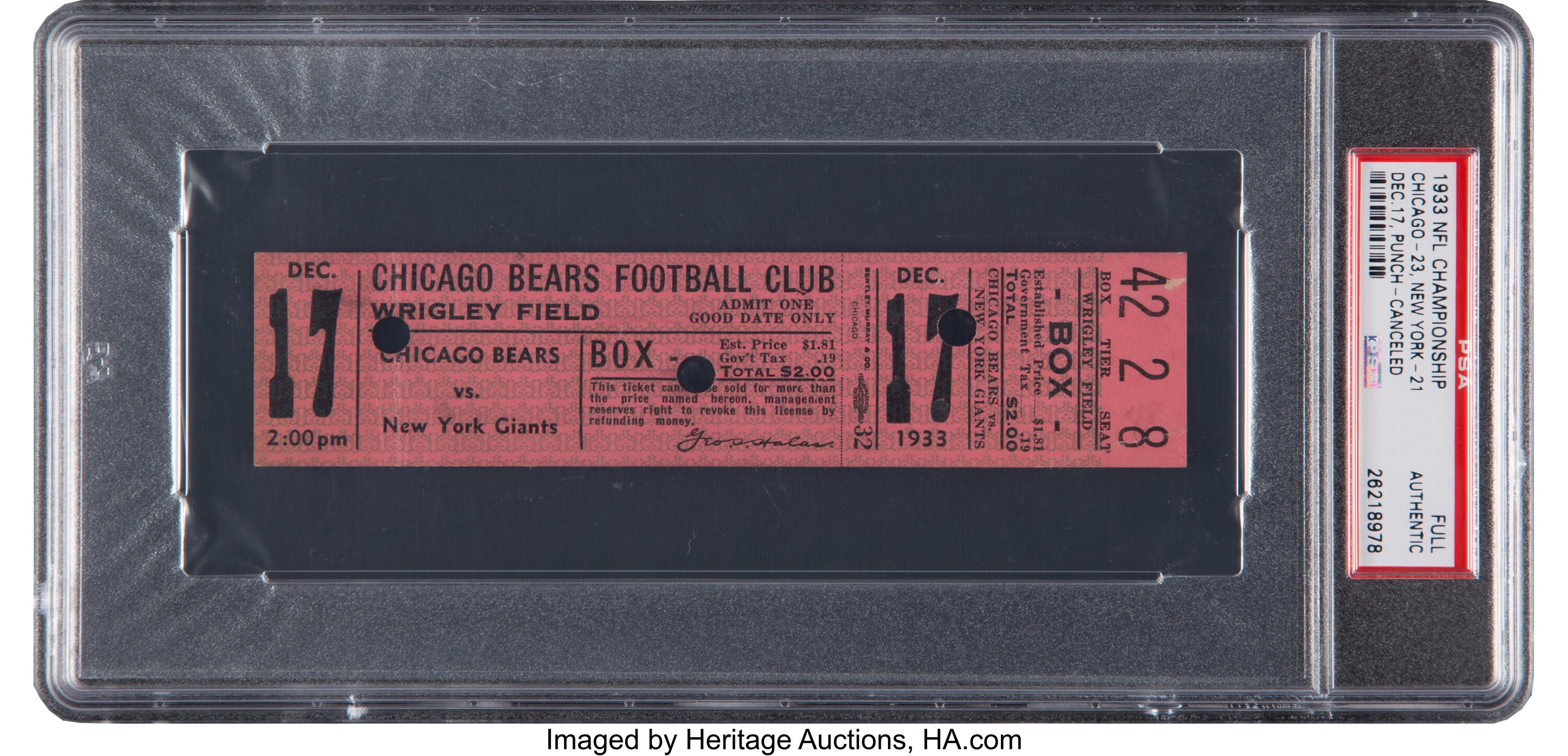 Lot Detail - DEC. 17, 1933 CHICAGO BEARS VS. NEW YORK GIANTS NFL