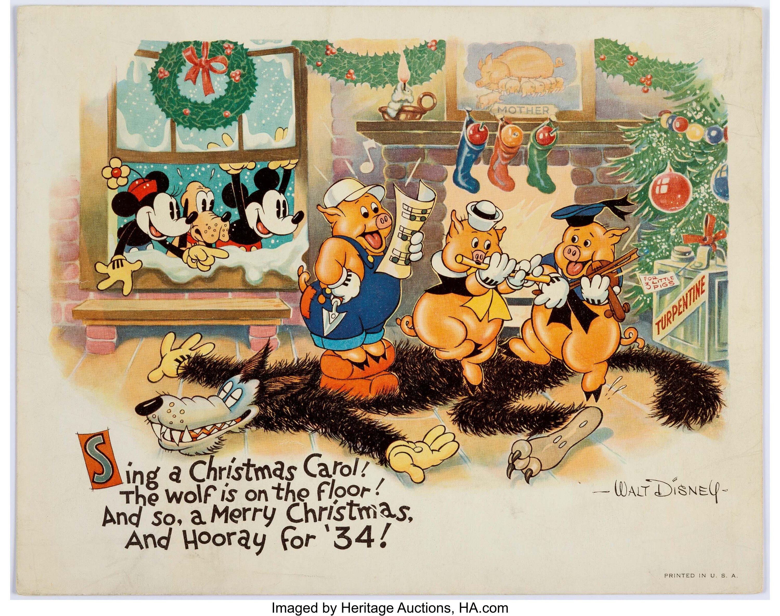 Walt Disney Corporate Christmas Card Unused (Walt Disney, 1933